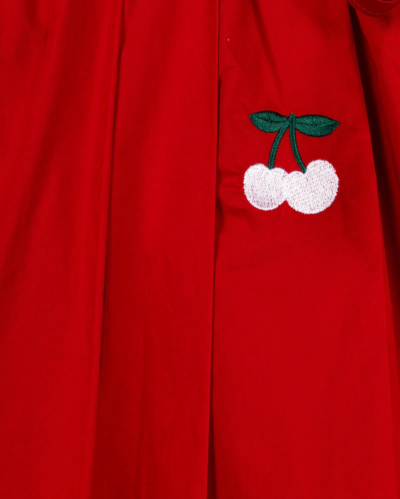 ONE CHILD RED EMBROIDERED CHERRY PLEAT SKIRT - Image 2
