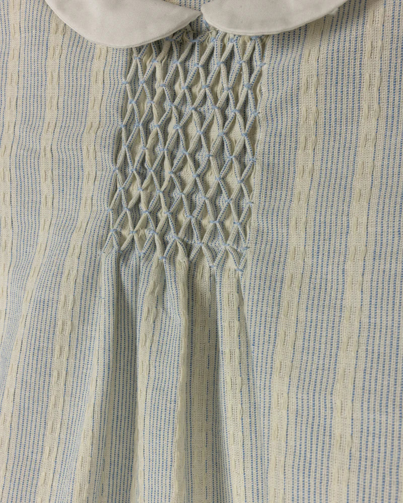 ONE CHILD BLUE/YELLOW STRIPE HANDSMOCKED ROMPER - Image 2