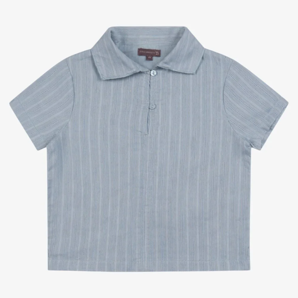 ORANGE DIMANCHE BLUE TEXTURED COLLAR SHIRT