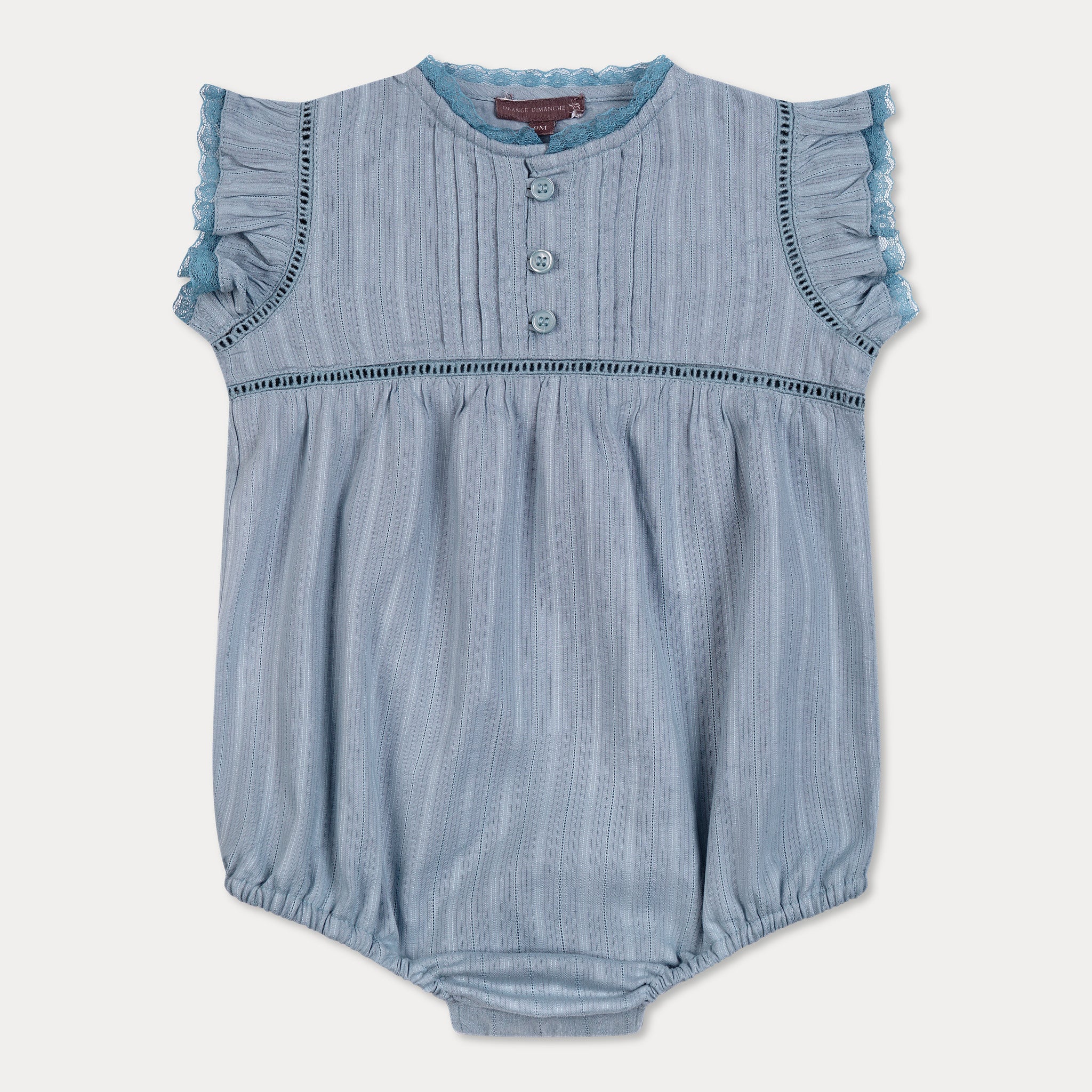 ORANGE DIMANCHE BLUE TEXTURED RUFFLE TRIM ROMPER
