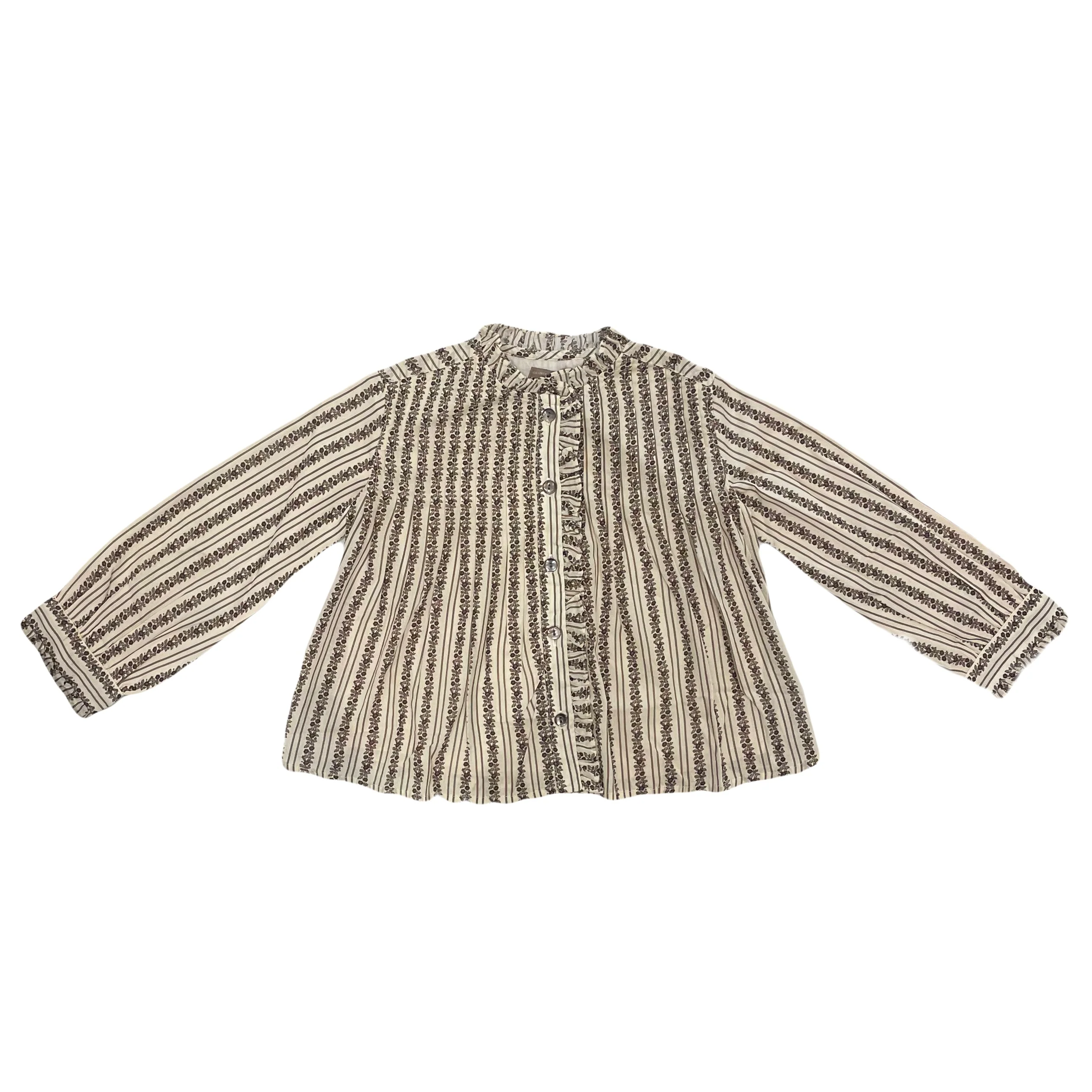 ORANGE DIMANCHE CREAM/BROWN FLORAL BLOUSE [FINAL SALE]