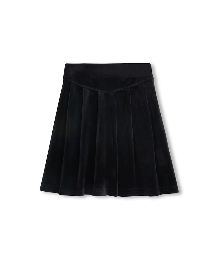 PAPILLON BLACK VELOUR V WAIST PLEAT SKIRT [FINAL SALE]