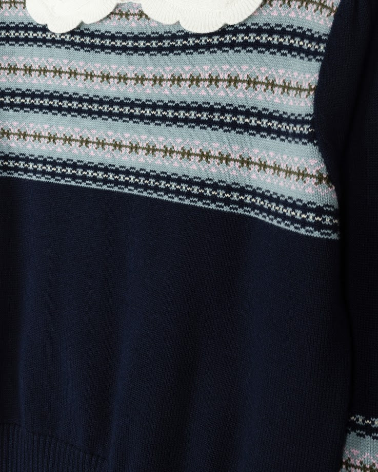 PAPILLON NAVY FAIR ISLE COLLAR SWEATER [FINAL SALE] - Image 2