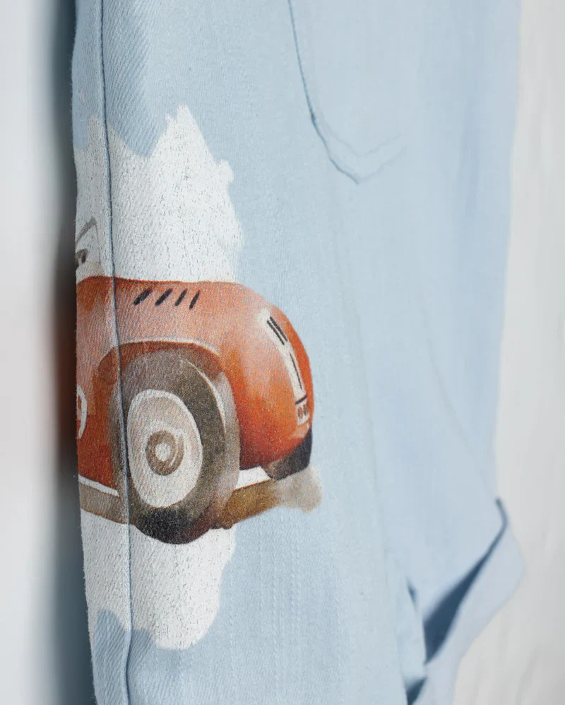 PHIL AND PHOEBE LIGHT BLUE CAR PATCH OVERALLS - Image 2