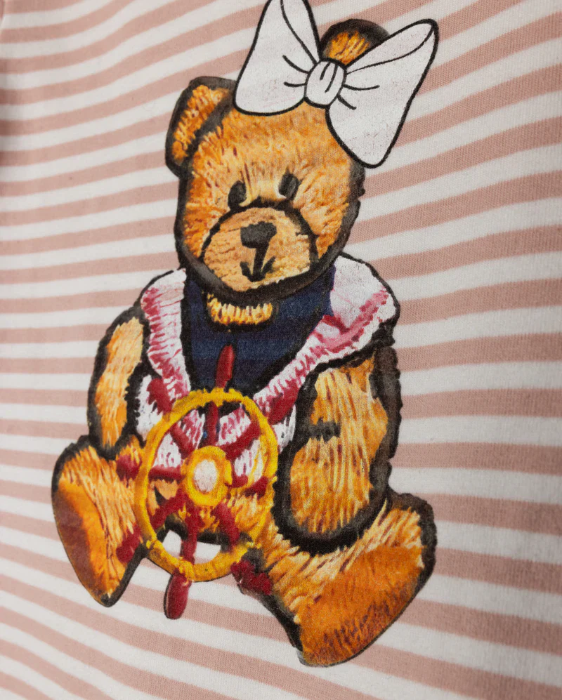 PHIL AND PHOEBE PINK TEDDY BEAR STRIPED T-SHIRT SET - Image 2
