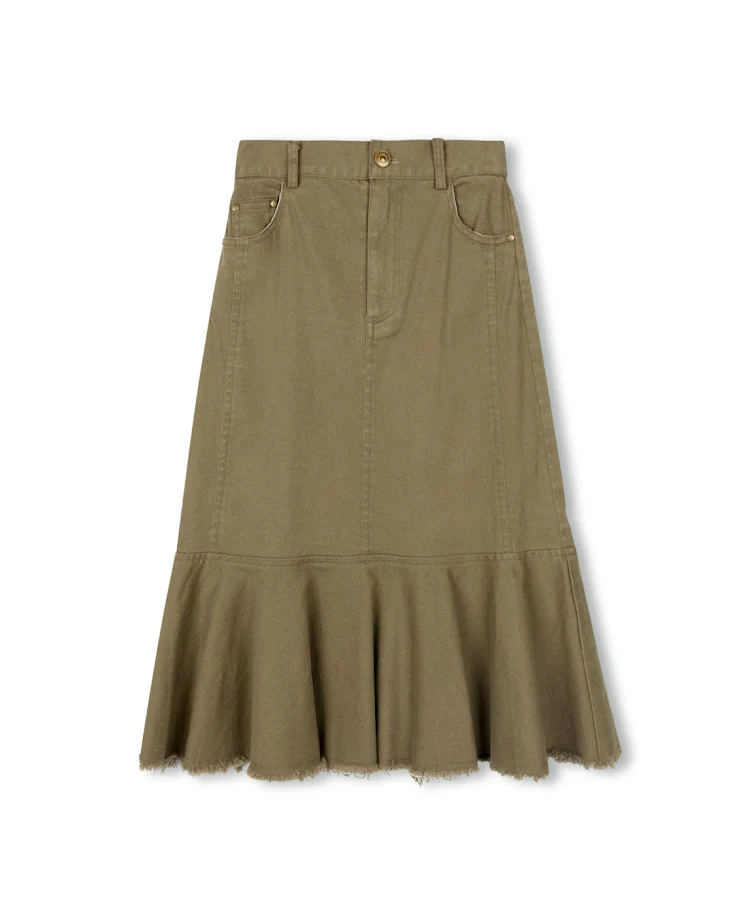 PHIL AND PHOEBE TAN DENIM RUFFLE HEM SKIRT [FINAL SALE]