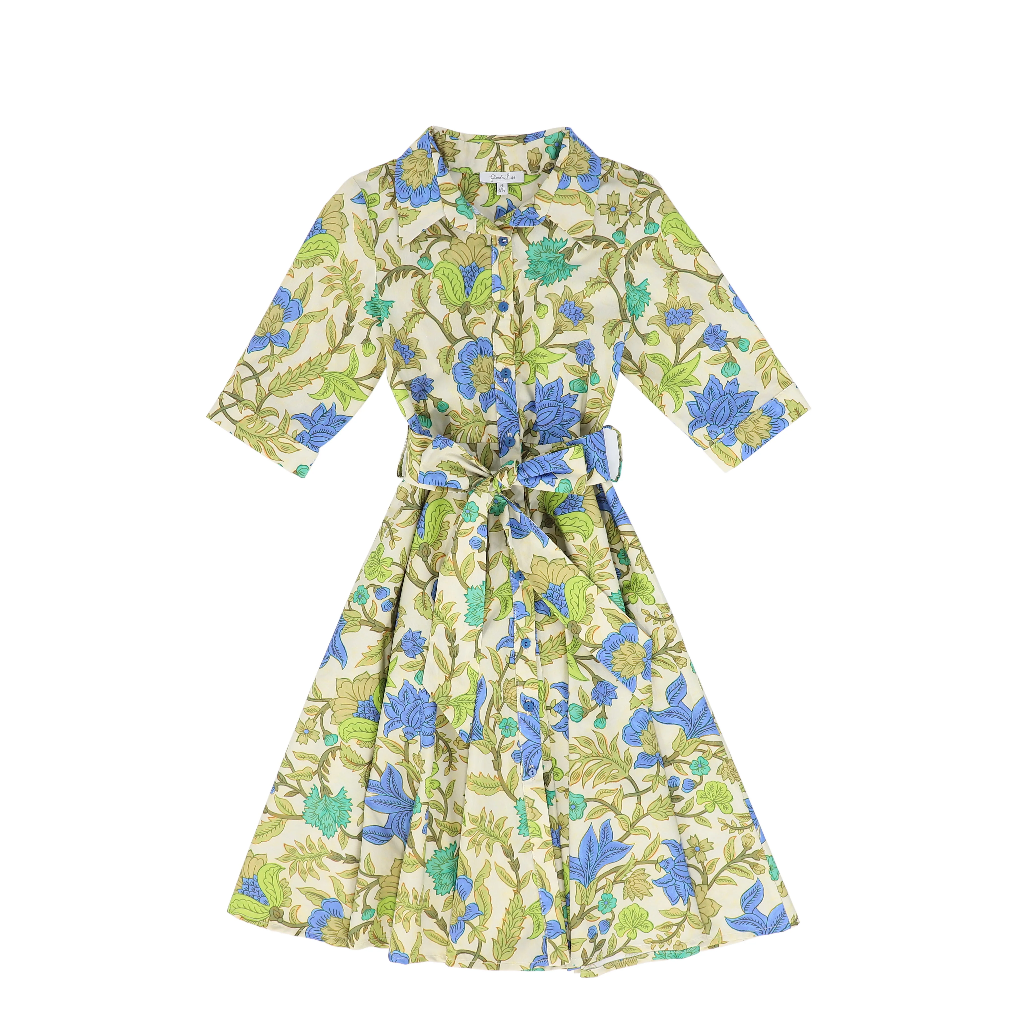 PICCOLA LUDO GREEN/BLUE FLOWER COLLAR DRESS