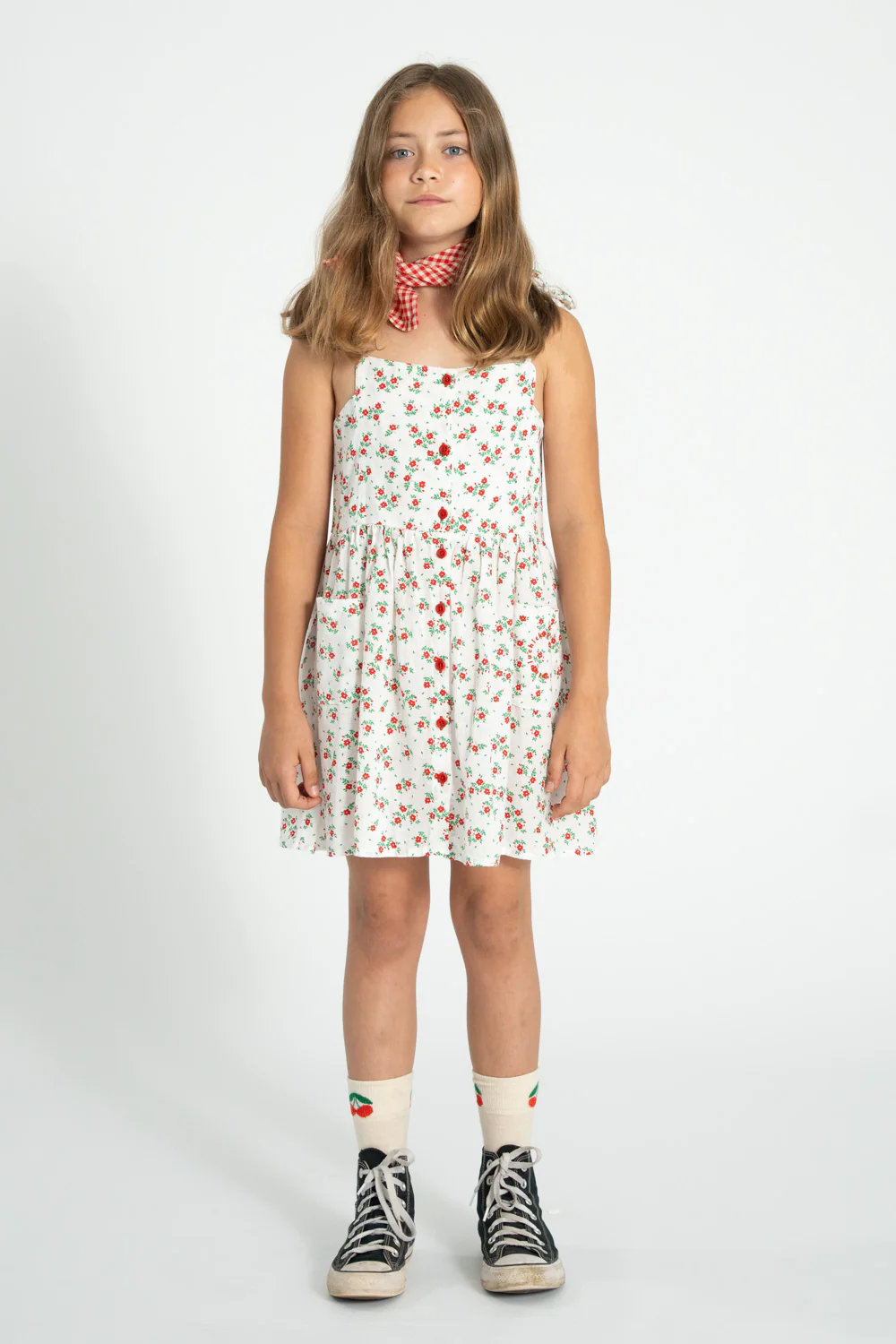 PIUPIUCHICK IVORY/RED FLORAL BUTTON JUMPER - Image 3