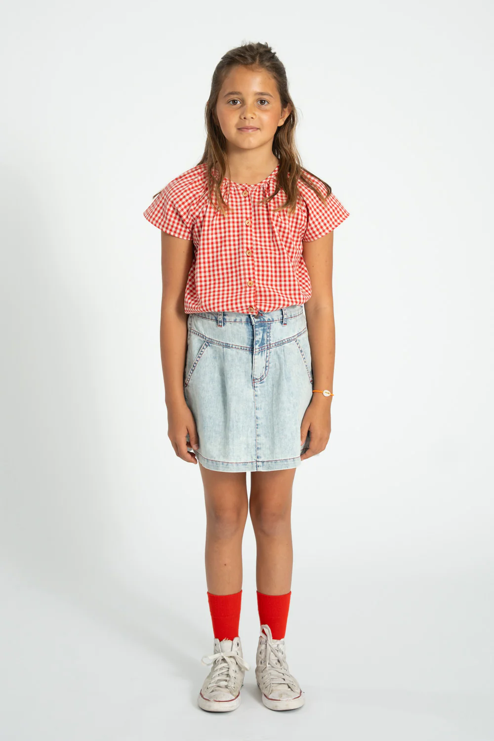 PIUPIUCHICK LIGHT BLUE DENIM STITCHED SKIRT - Image 3