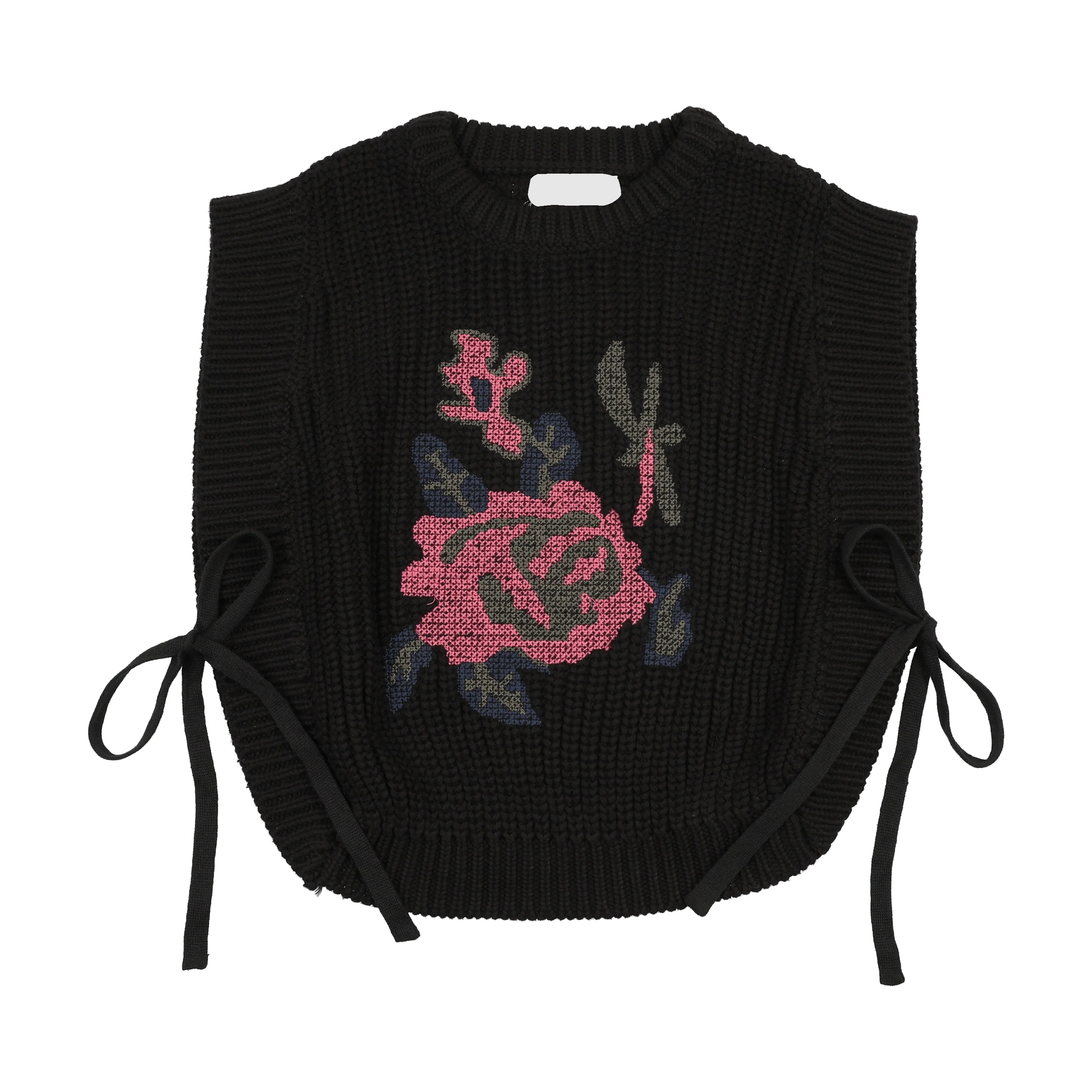 PRAIRIE BLACK/PINK FLOWER PATCH KNIT VEST [FINAL SALE]