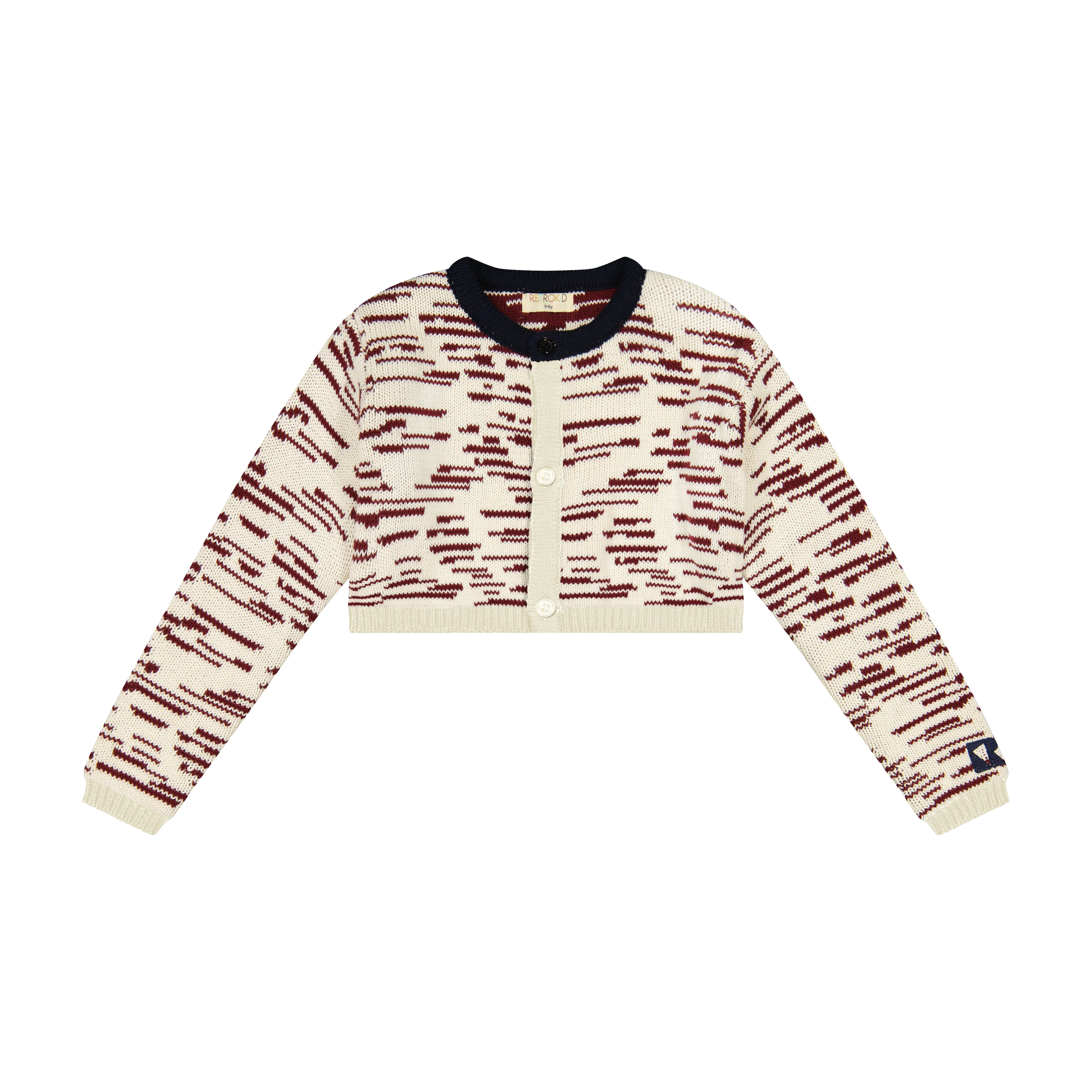 RETRO KID CREAM/BURGUNDY CHUNKY KNIT CROP CARDIGAN [FINAL SALE]