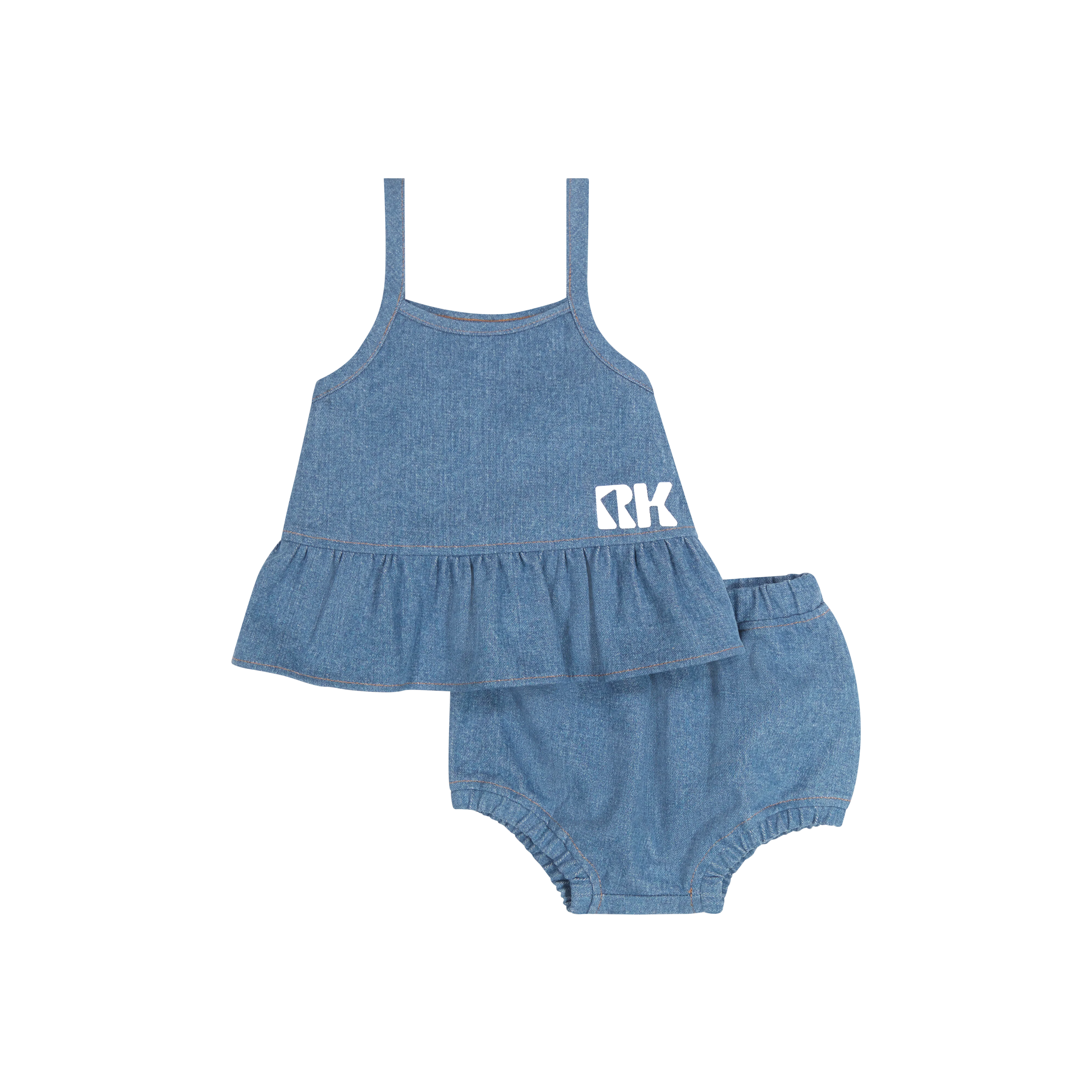 RETRO KID DENIM RUFFLE BLOOMER SET