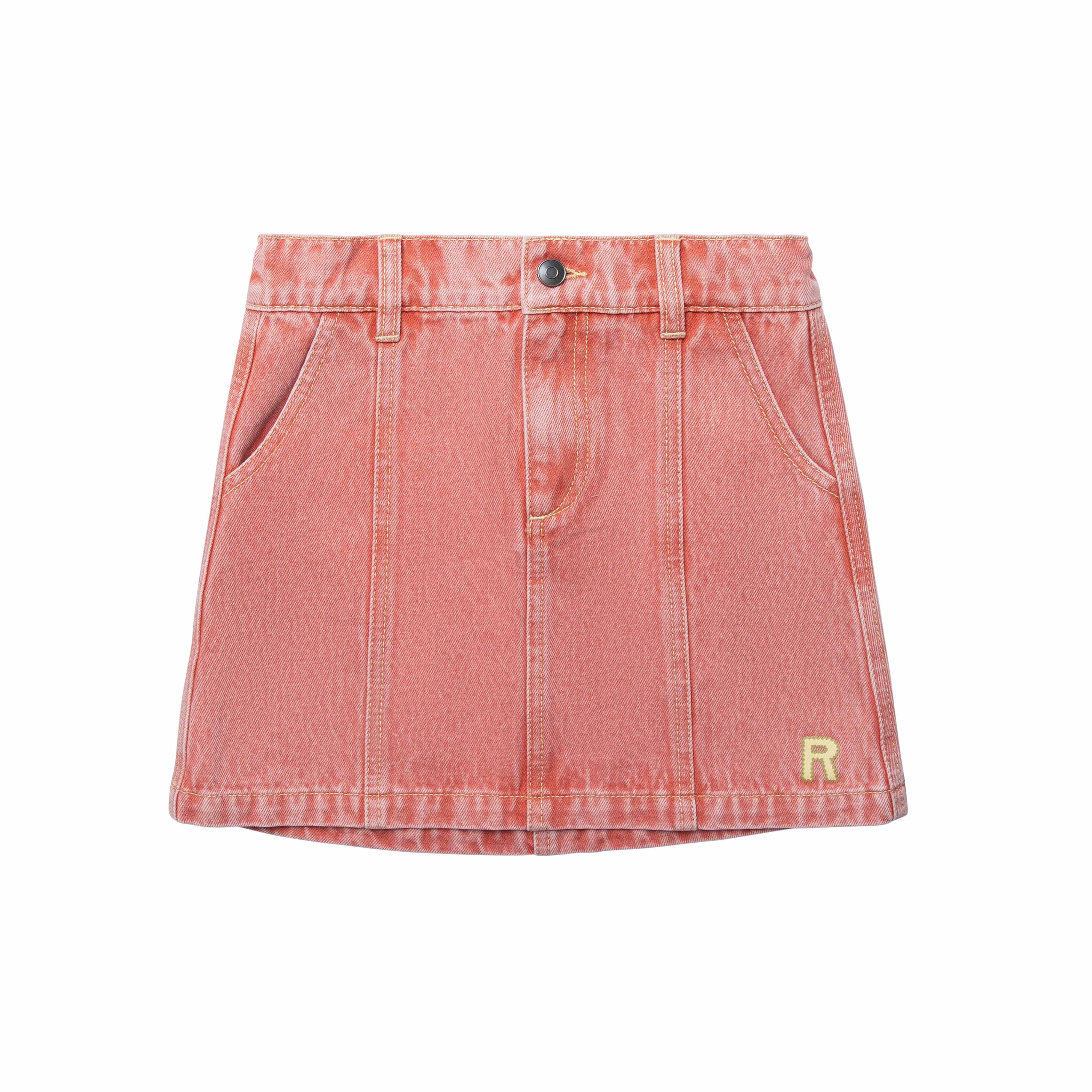 ROOIE AND FRIENDS CORAL DENIM SEAM MIDI SKIRT