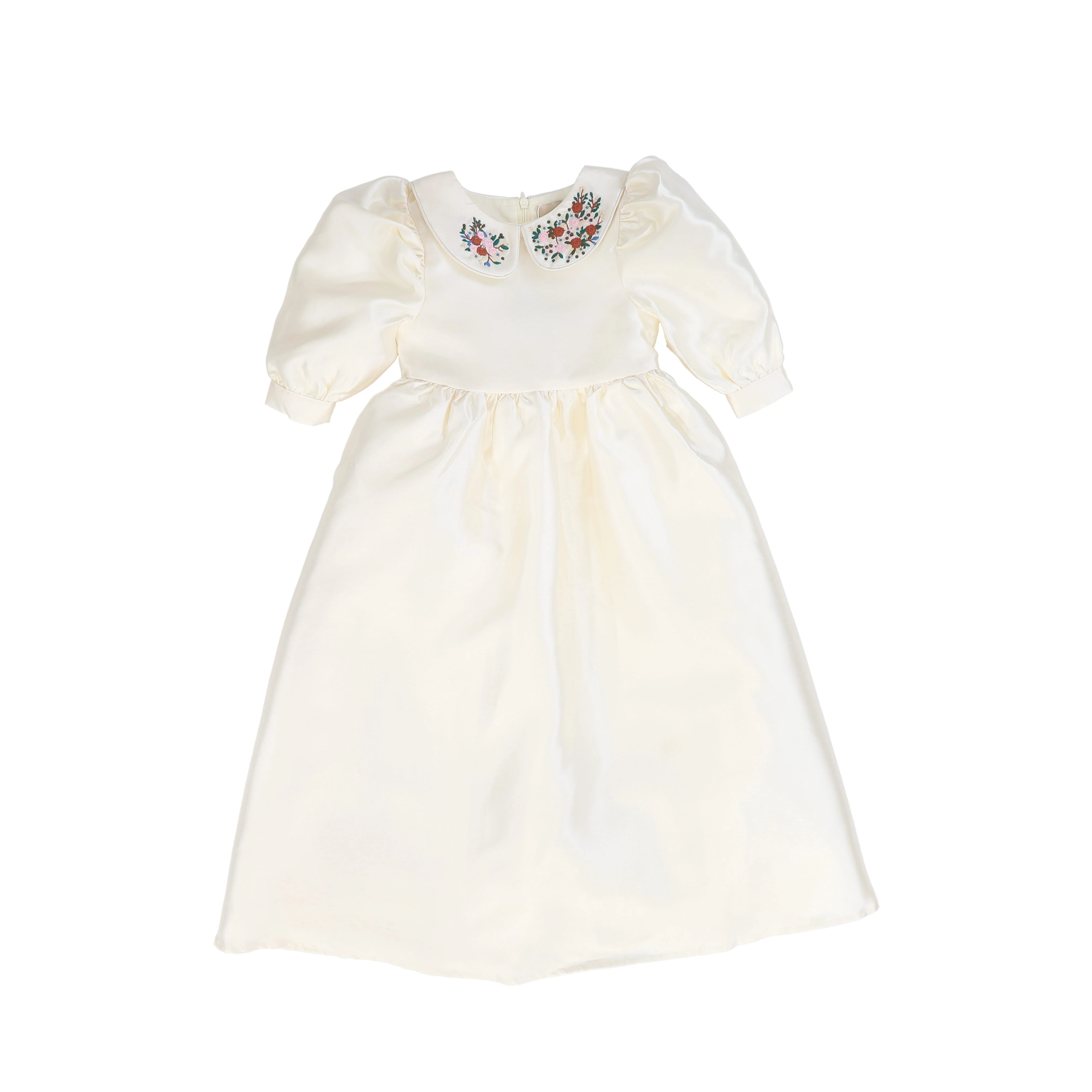SOIREE CREAM SATIN EMBROIDERED COLLAR GOWN