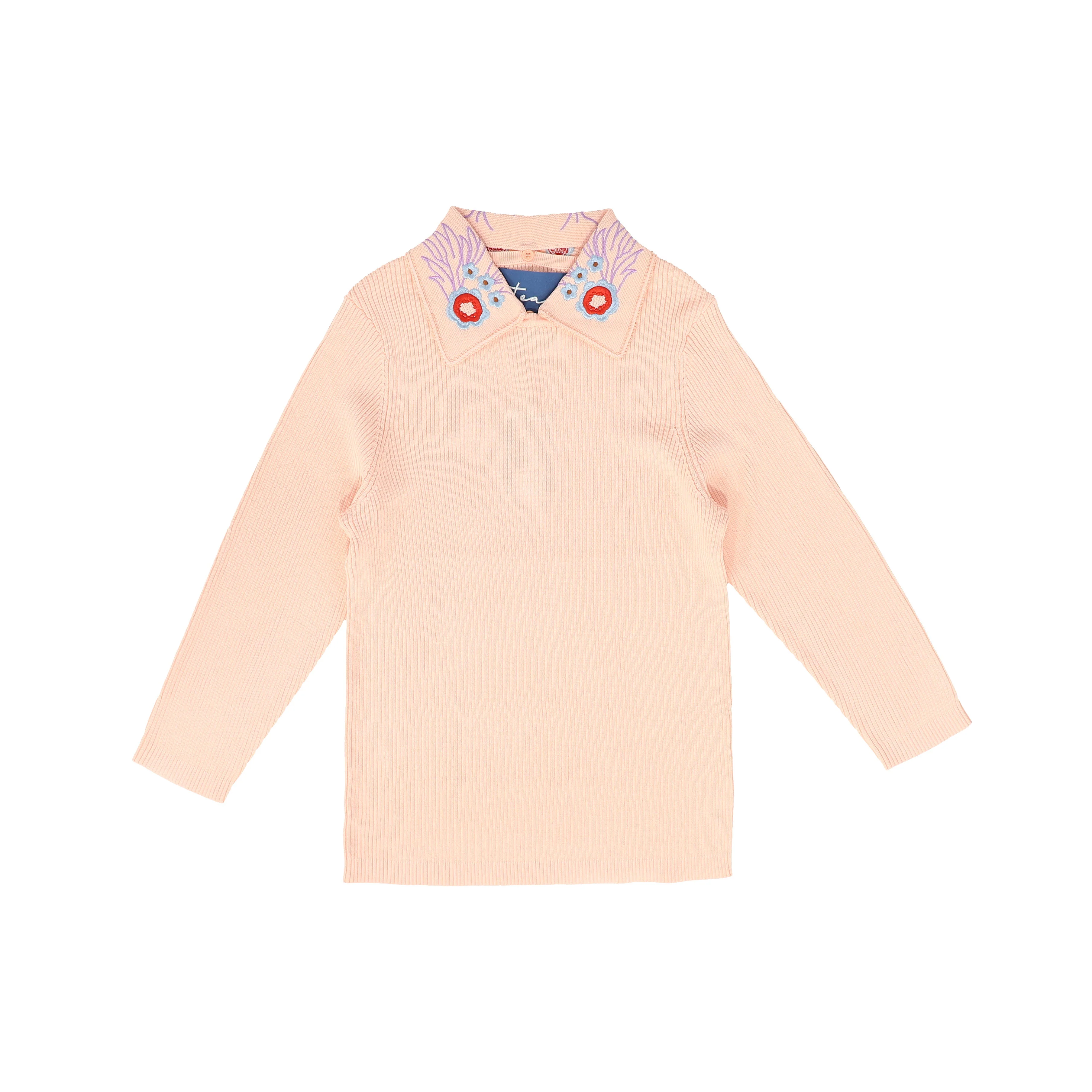 TEA PEACH EMBROIDERED COLLAR SWEATER