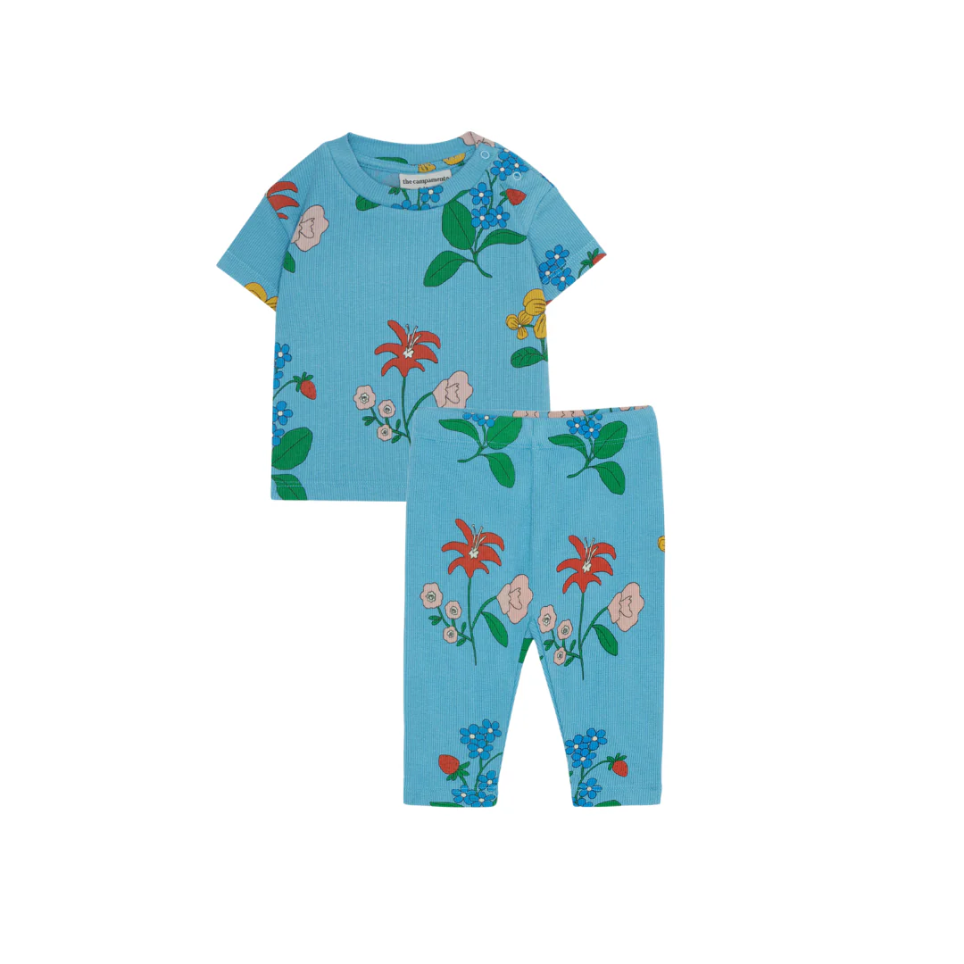 THE CAMPAMENTO BLUE FLORAL RIBBED SET