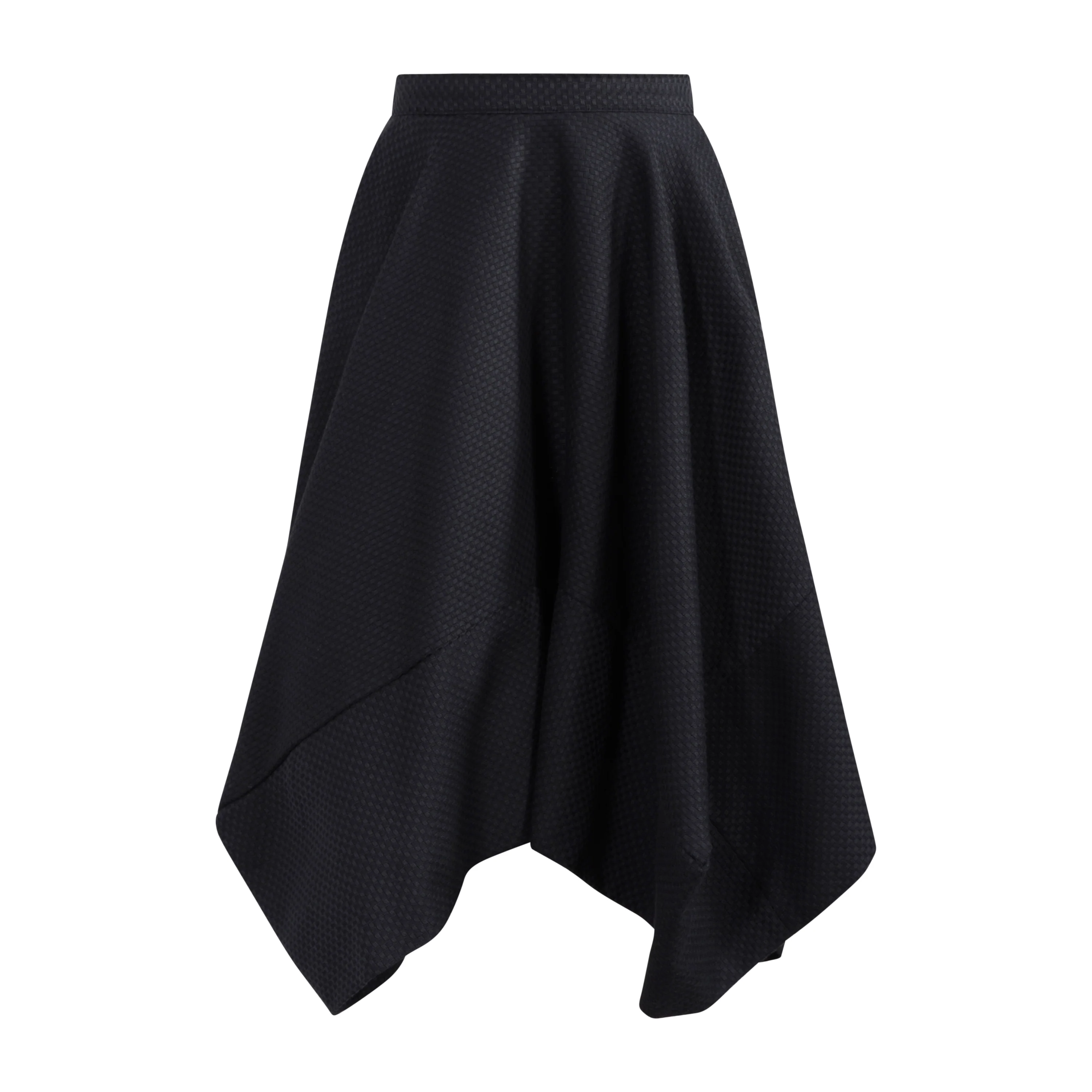 TNTRM BLACK ASYMMETRICAL MIDI SKIRT