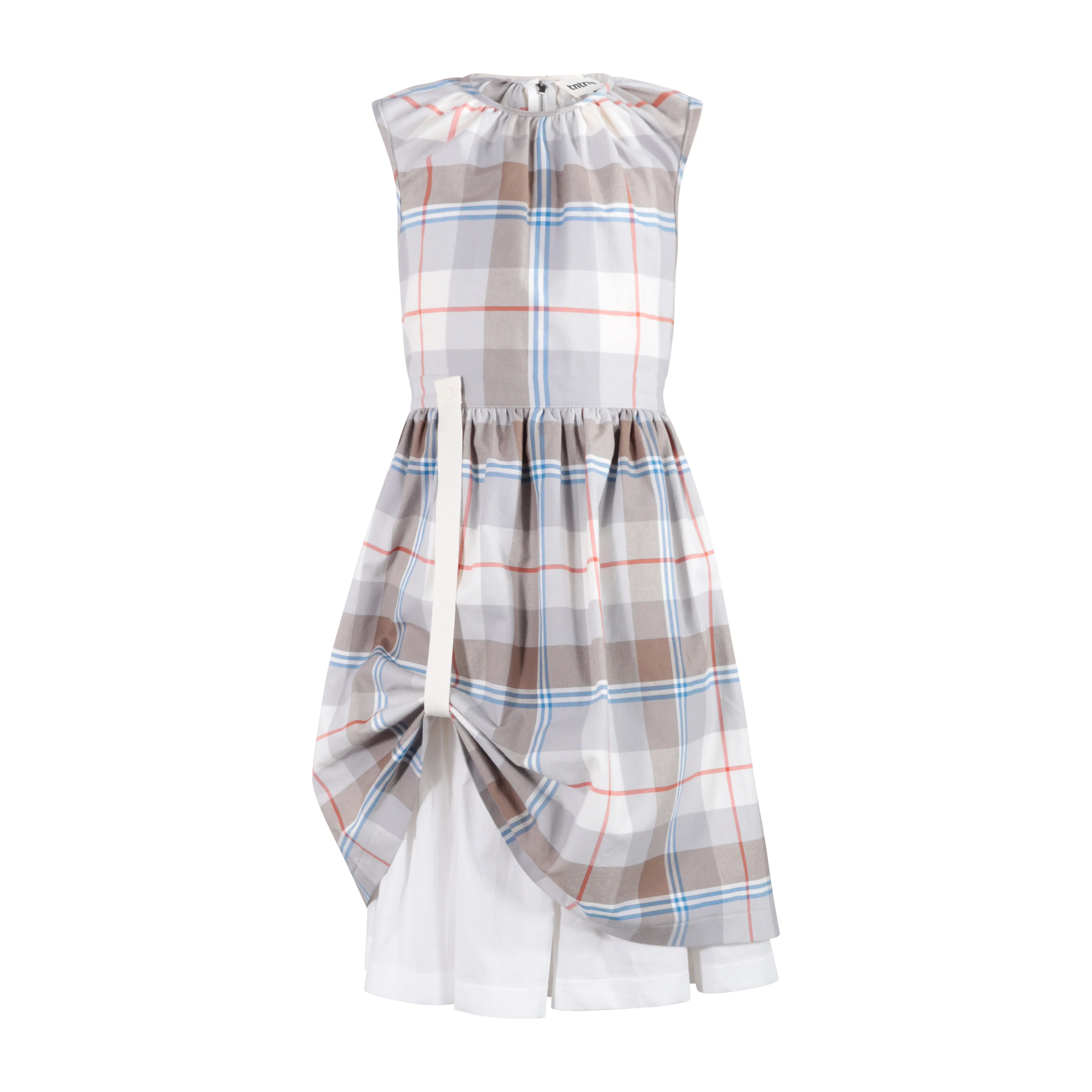 TNTRM TAUPE/BLUE CHECKED WAISTED JUMPER