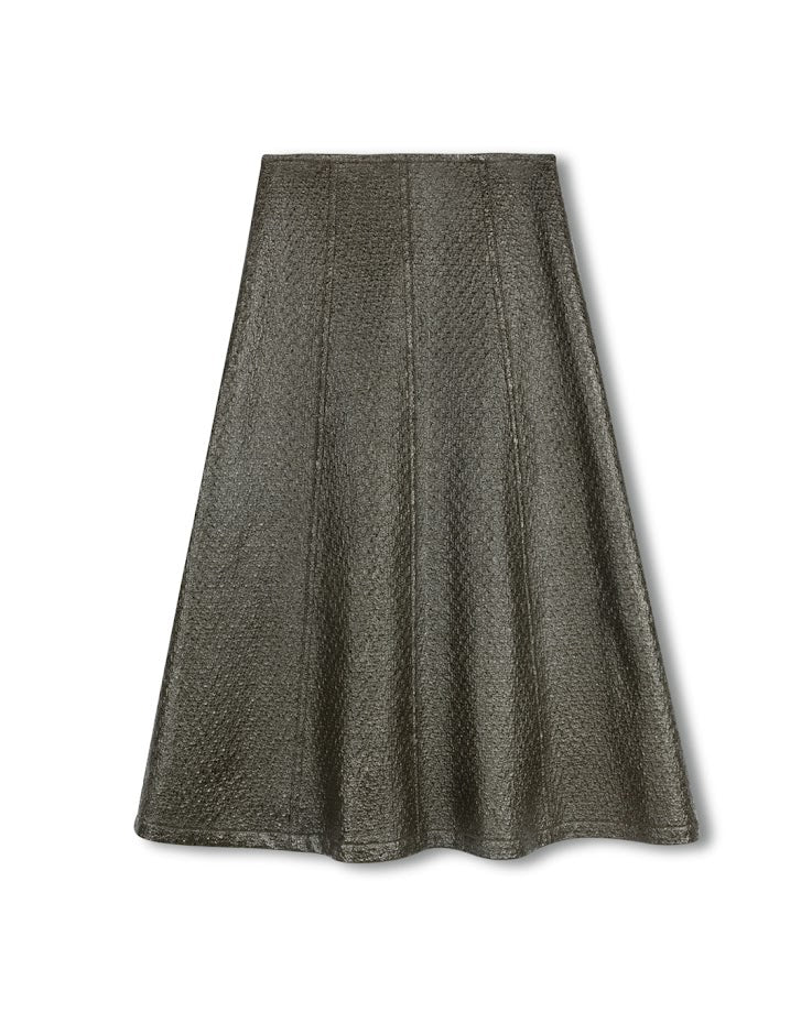 TUSTELLO GREEN TEXTURED LEATHER PANEL MIDI SKIRT [FINAL SALE]