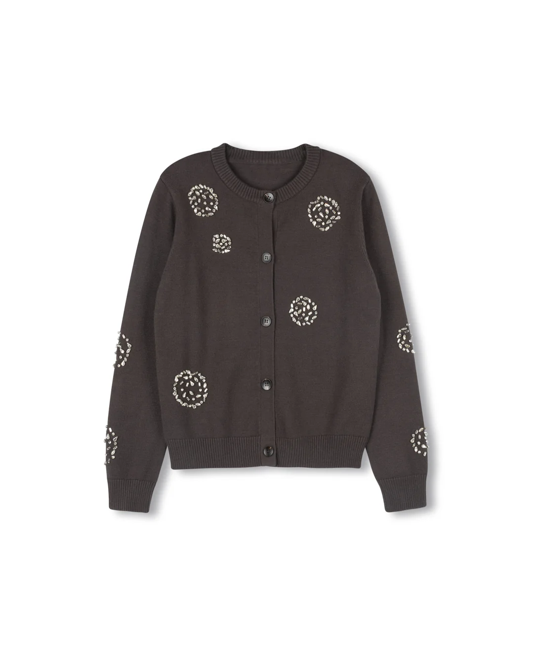 TUSTELLO GREY SCATTERED RHINESTONE CARDIGAN [FINAL SALE]