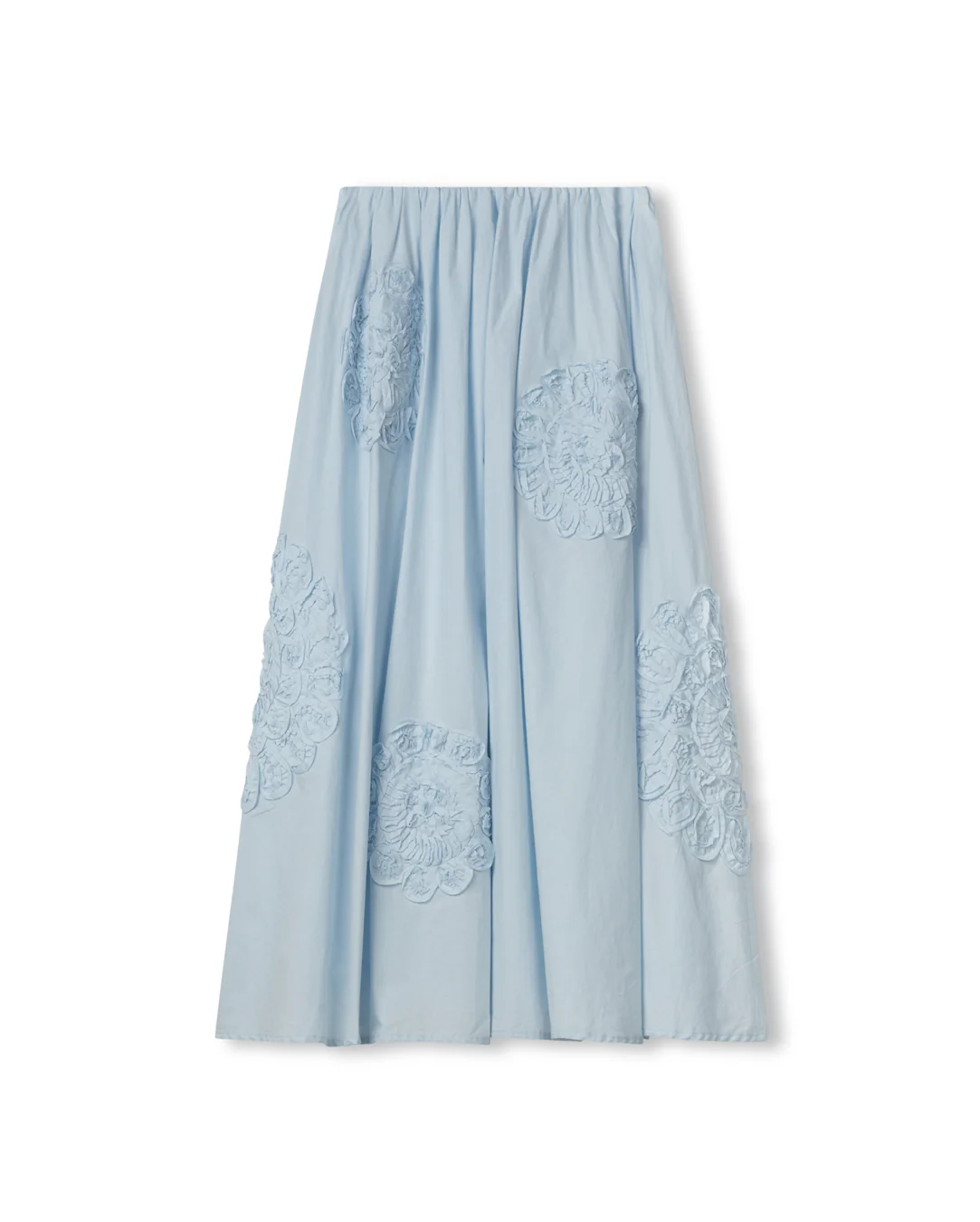 TUSTELLO LIGHT BLUE POPLIN FLOWER APPLIQUE SKIRT