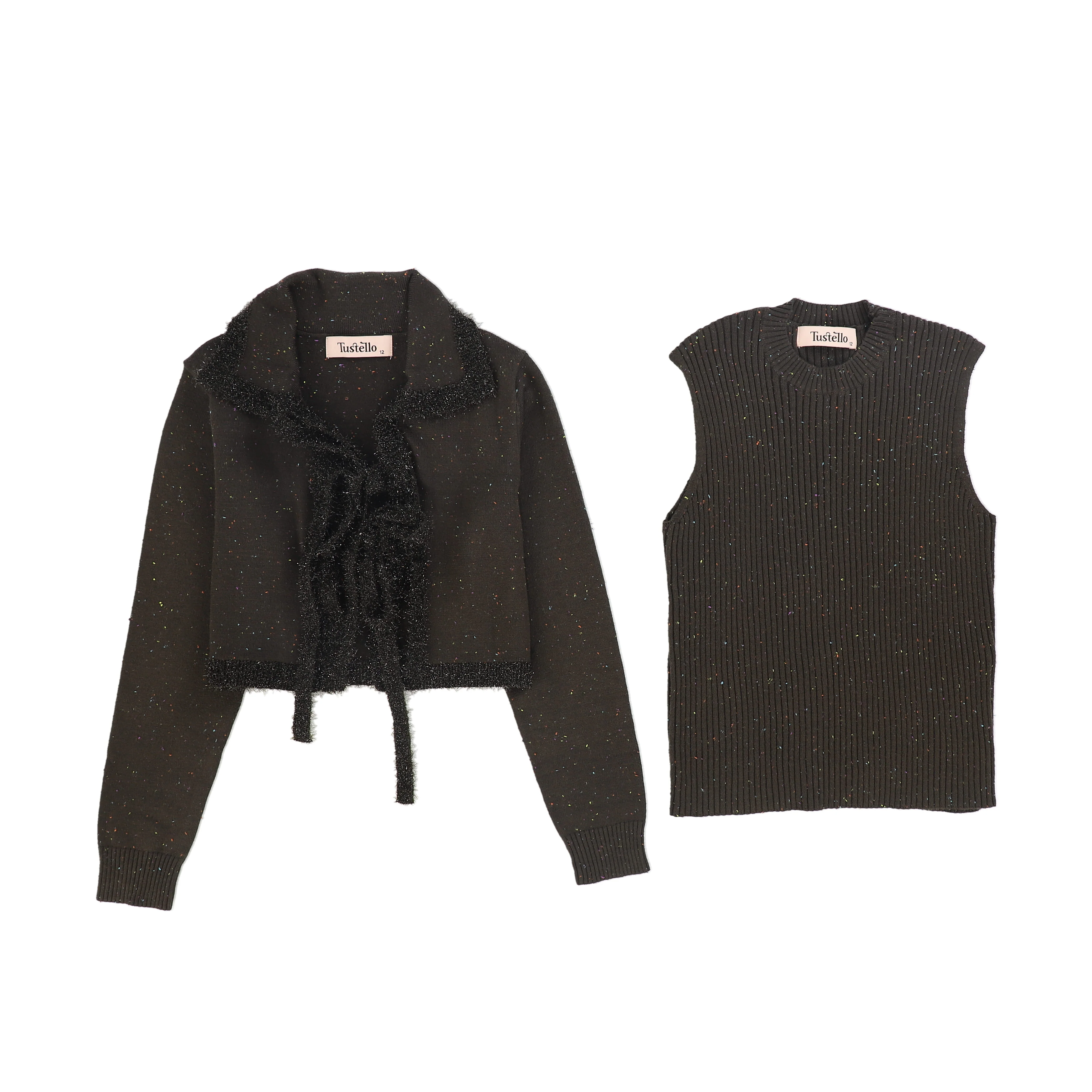 TUSTELLO TAUPE MARLED KNIT TRIM CARDIGAN [FINAL SALE]