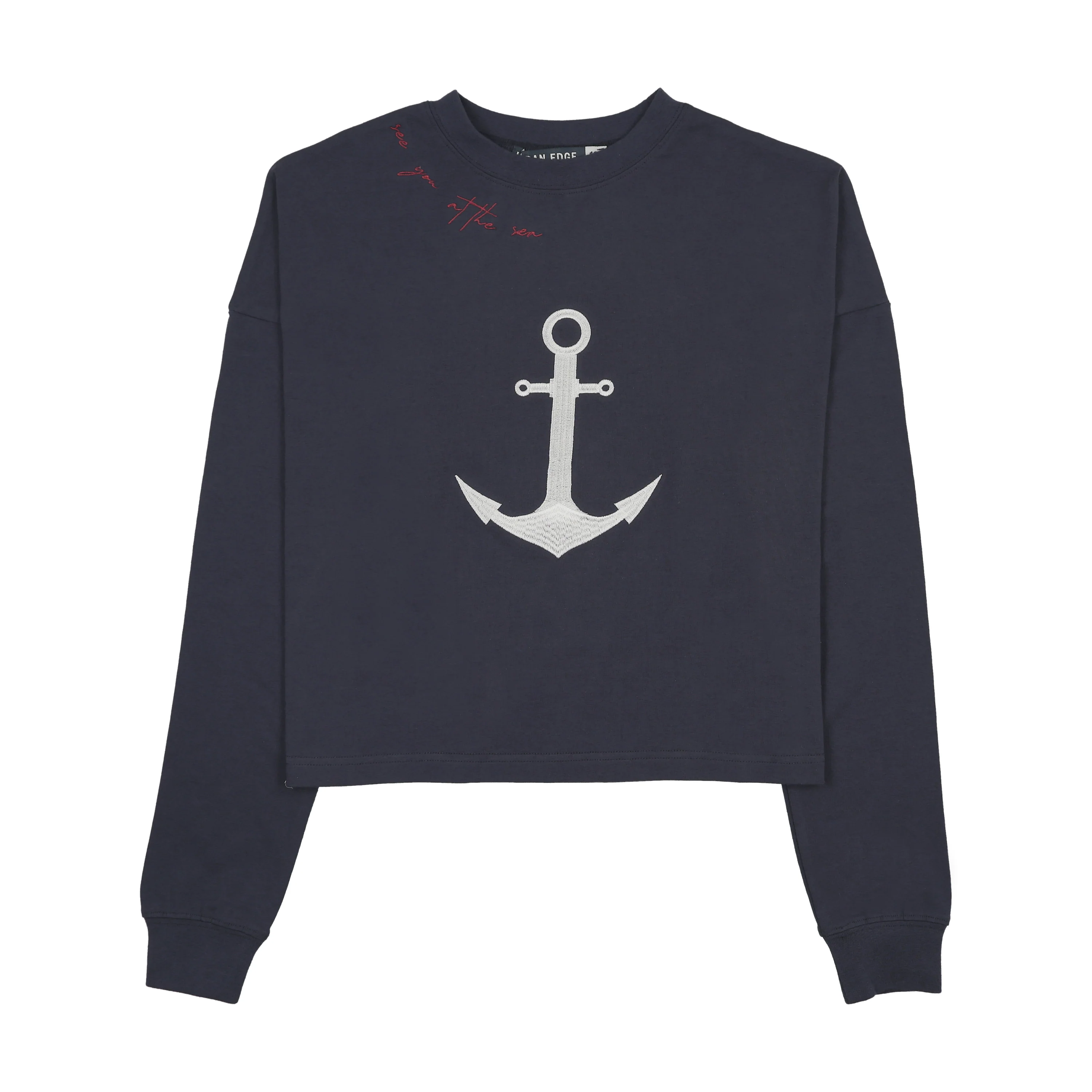 URBAN EDGE  NAVY ANCHOR CROP TSHIRT