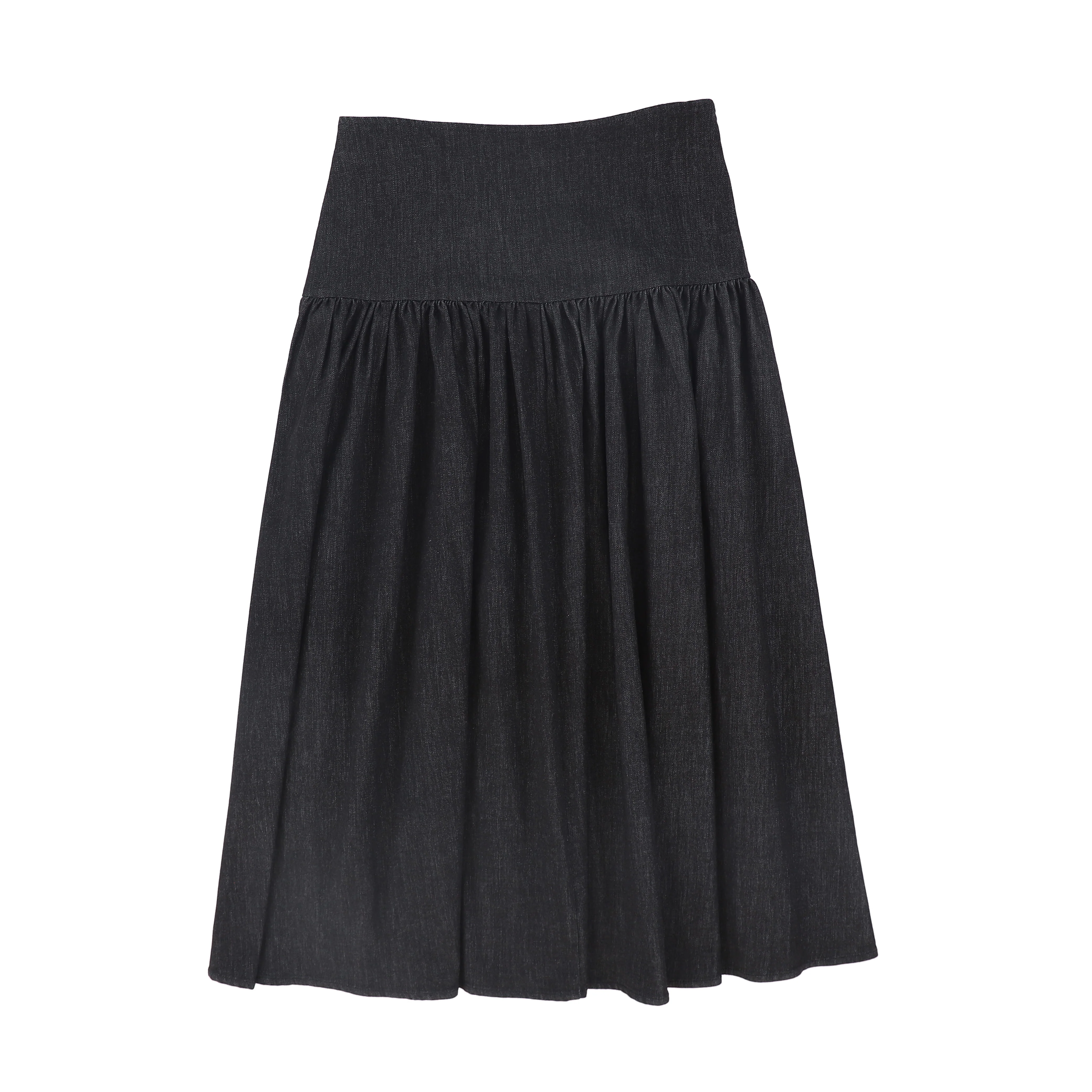 VALENTINA BLACK DENIM DROP WAIST PLEATED MAXI SKIRT - Image 2