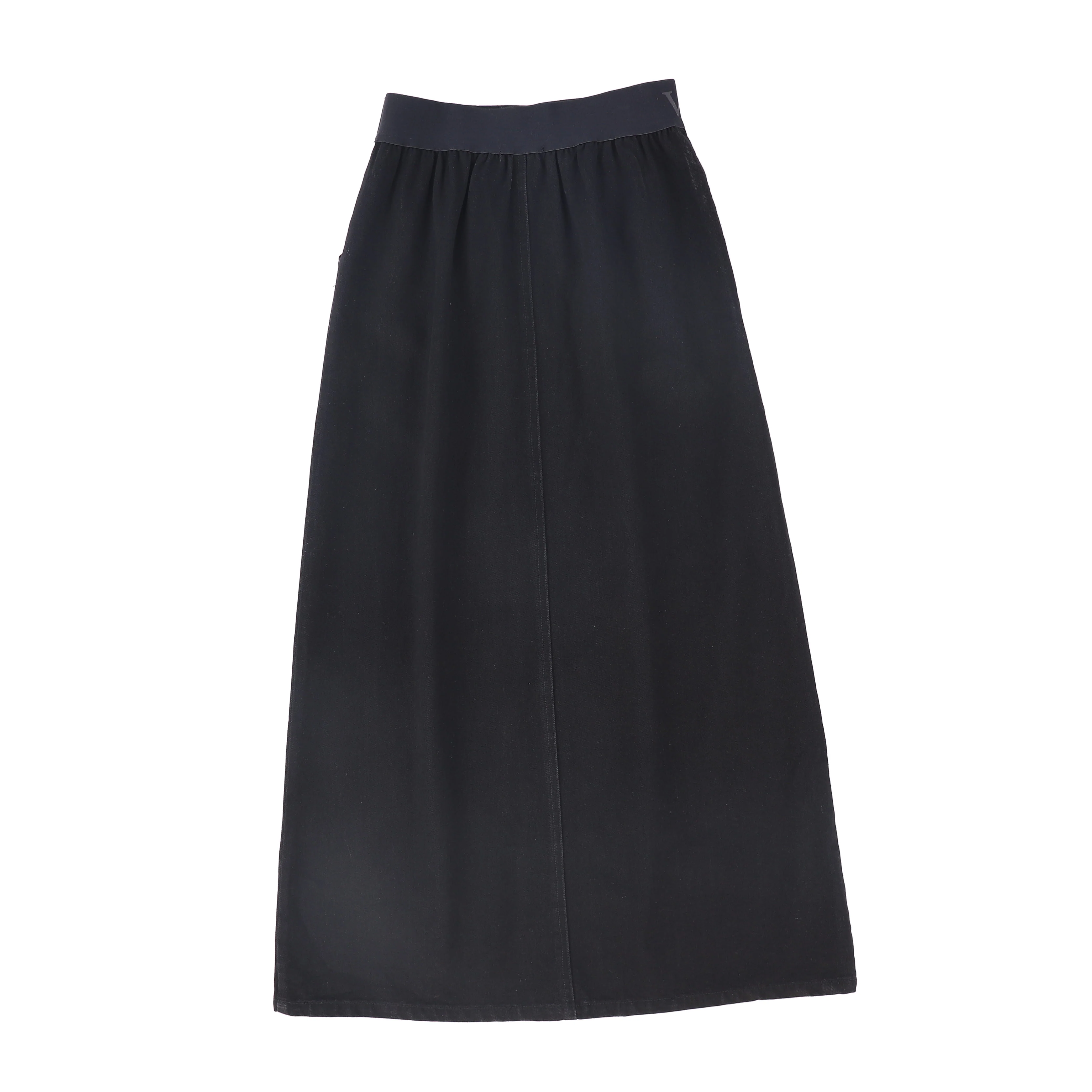 VALENTINA BLACK DENIM LOGO WAISTBAND MAXI SKIRT - Image 2