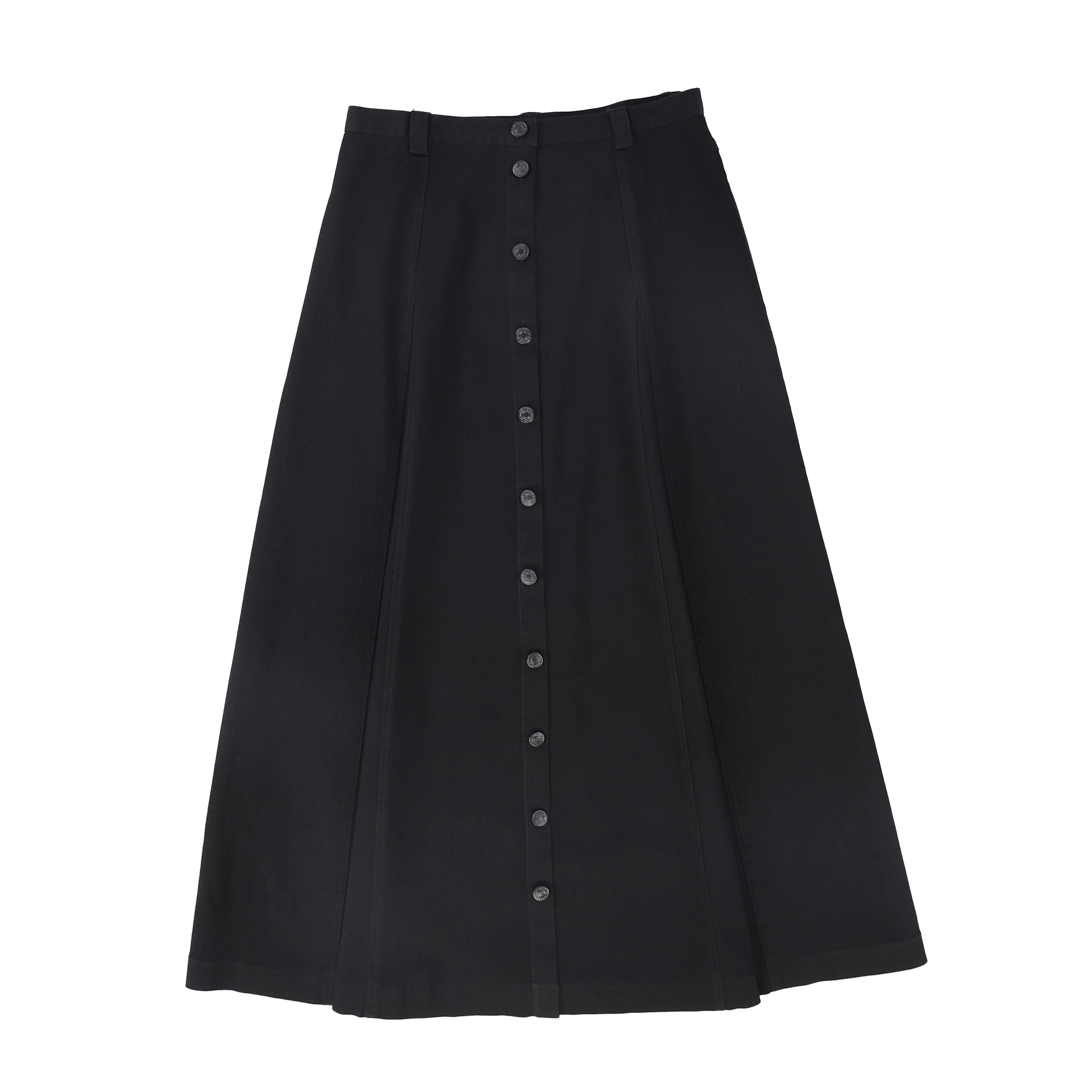 VALENTINA BLACK DENIM PANELED BUTTON SKIRT
