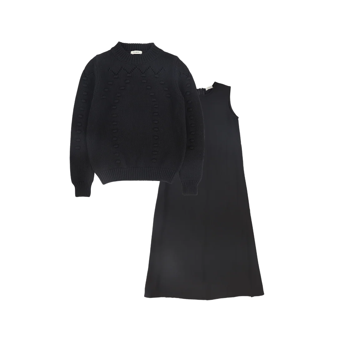 VALENTINA BLACK HEATHERED POM POM SWEATER SET [FINAL SALE]