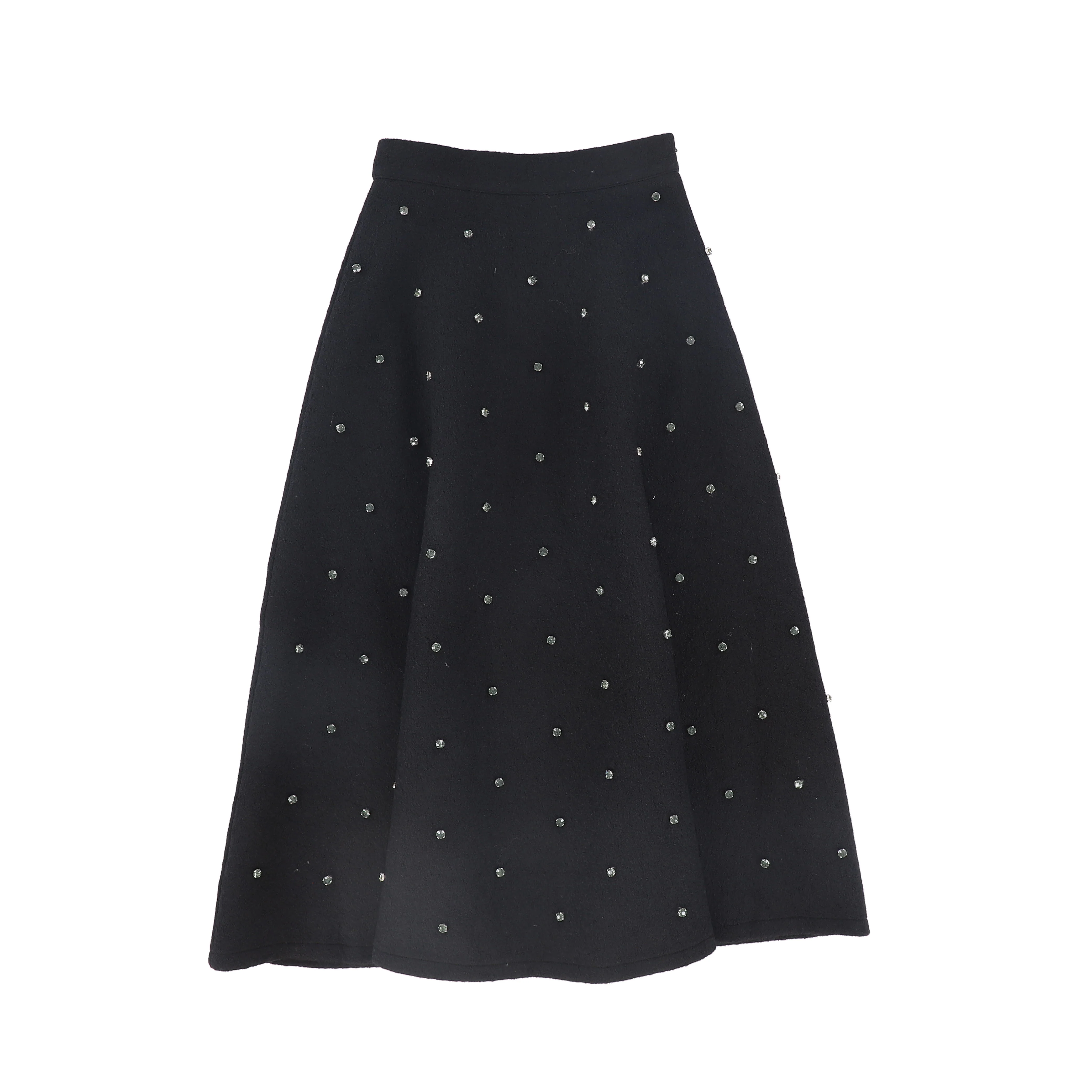 VALENTINA BLACK JEWEL WOOL MIDI SKIRT [FINAL SALE]