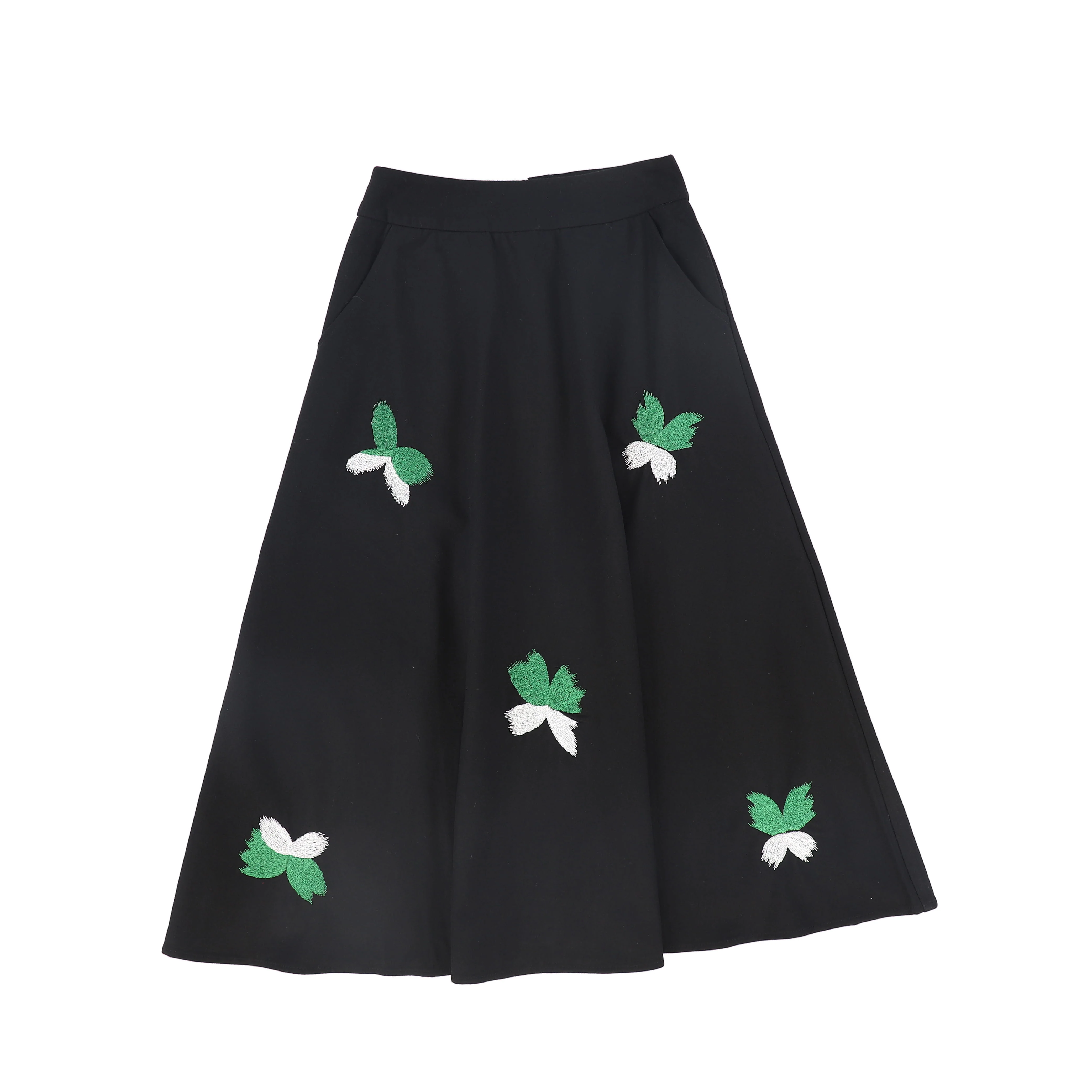 VALENTINA BLACK SCATTERED EMBROIDERY MIDI SKIRT [FINAL SALE]
