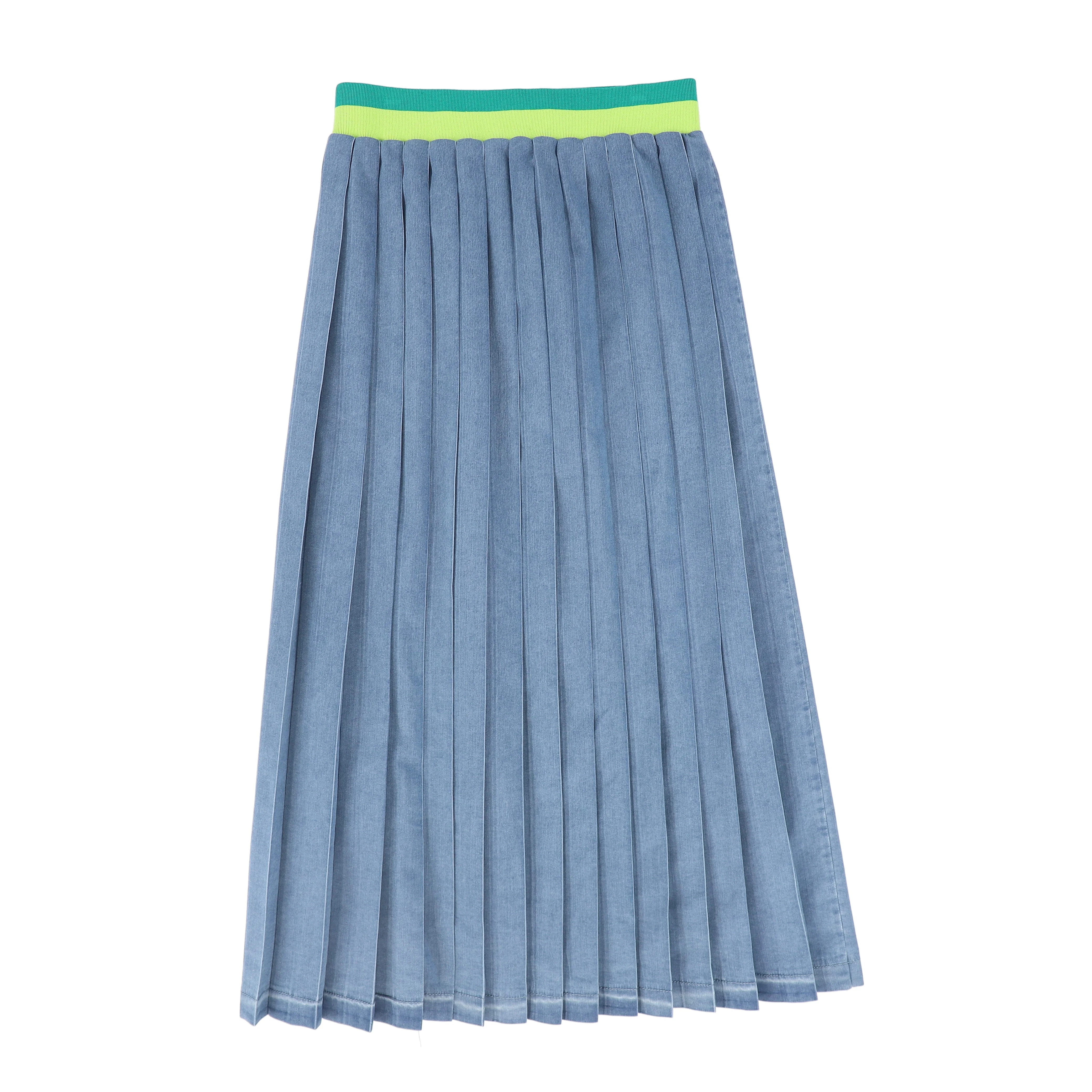VALENTINA BLUE DENIM PIQUE PLEAT MAXI SKIRT - Image 2
