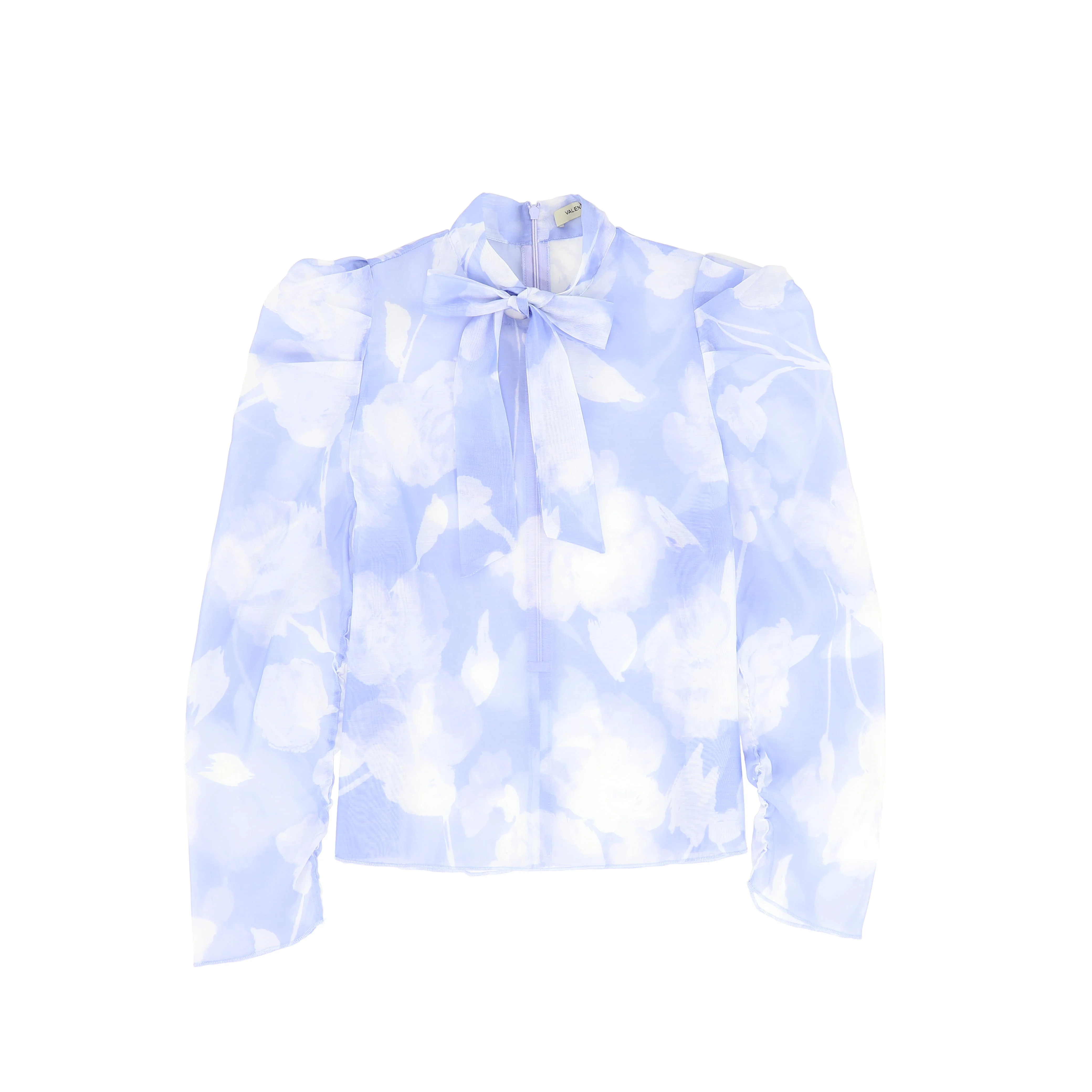 VALENTINA BLUE FLORAL ORGANZA TIE BLOUSE