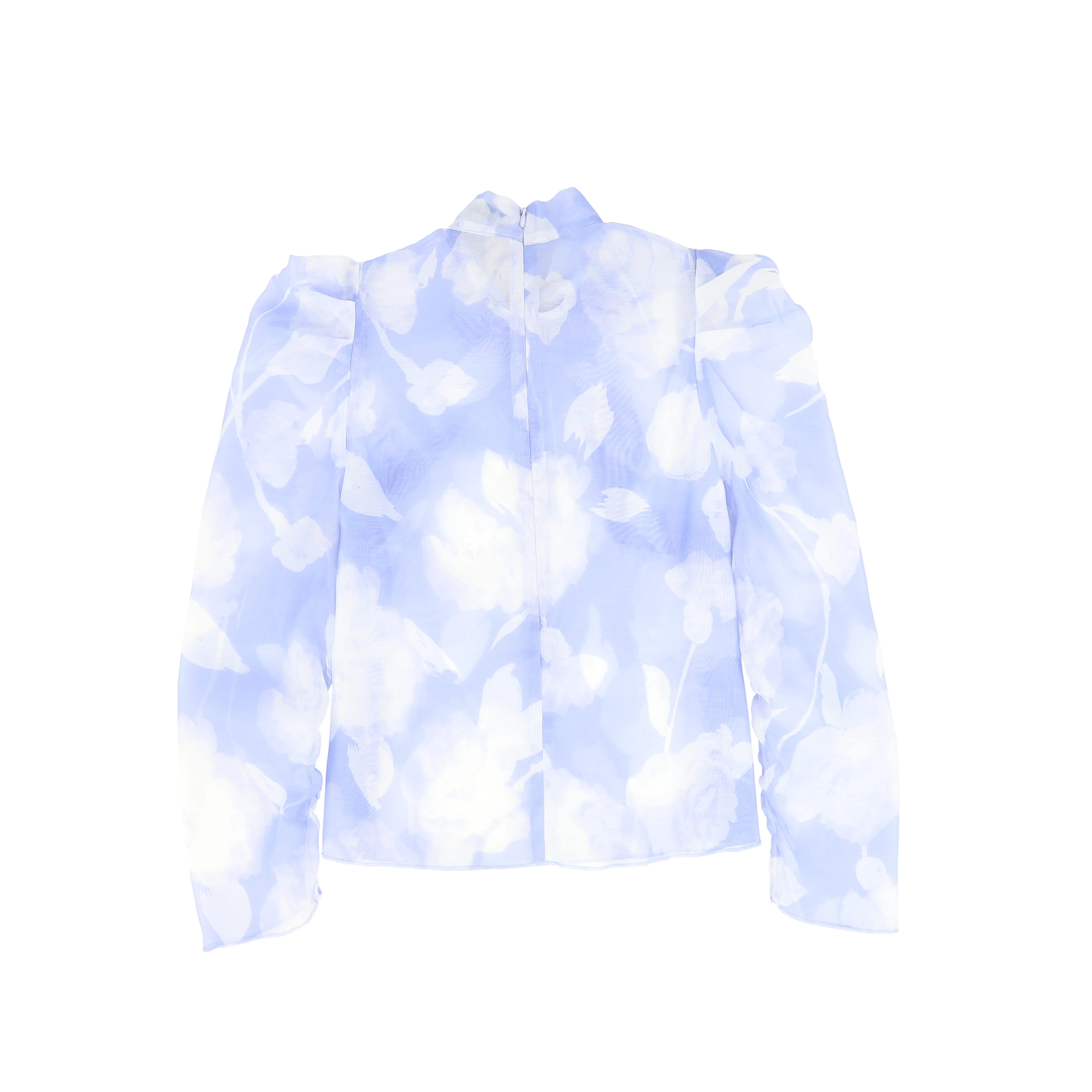 VALENTINA BLUE FLORAL ORGANZA TIE BLOUSE - Image 2