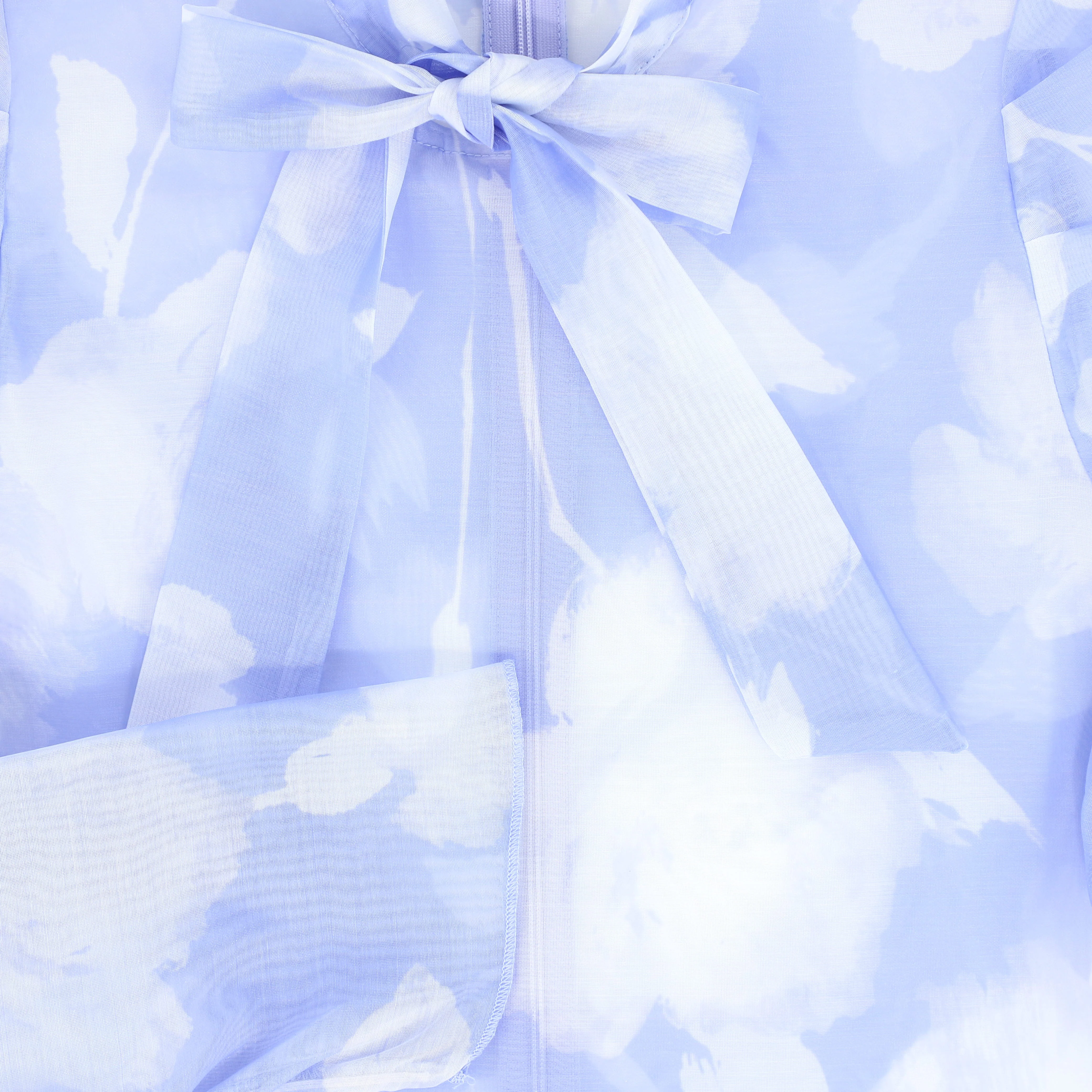 VALENTINA BLUE FLORAL ORGANZA TIE BLOUSE - Image 3