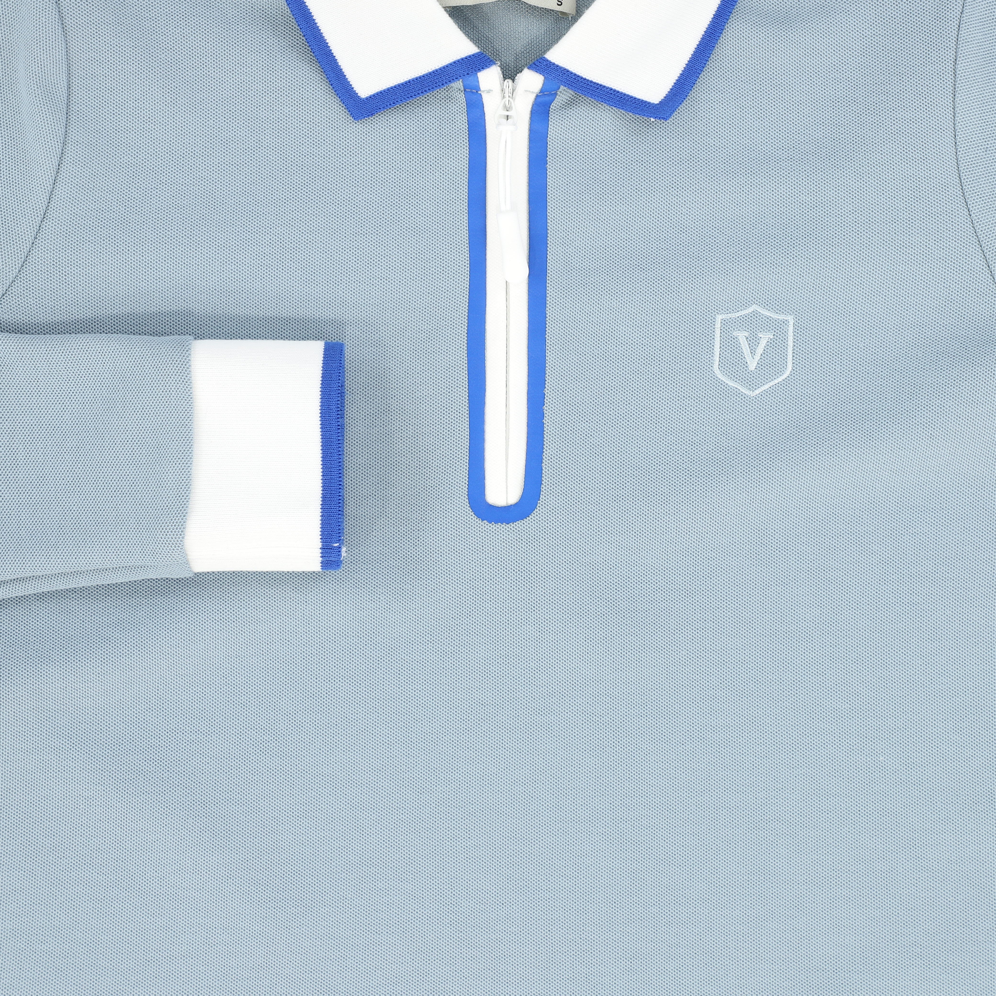 VALENTINA BLUE ZIPPER PIQUE POLO - Image 3