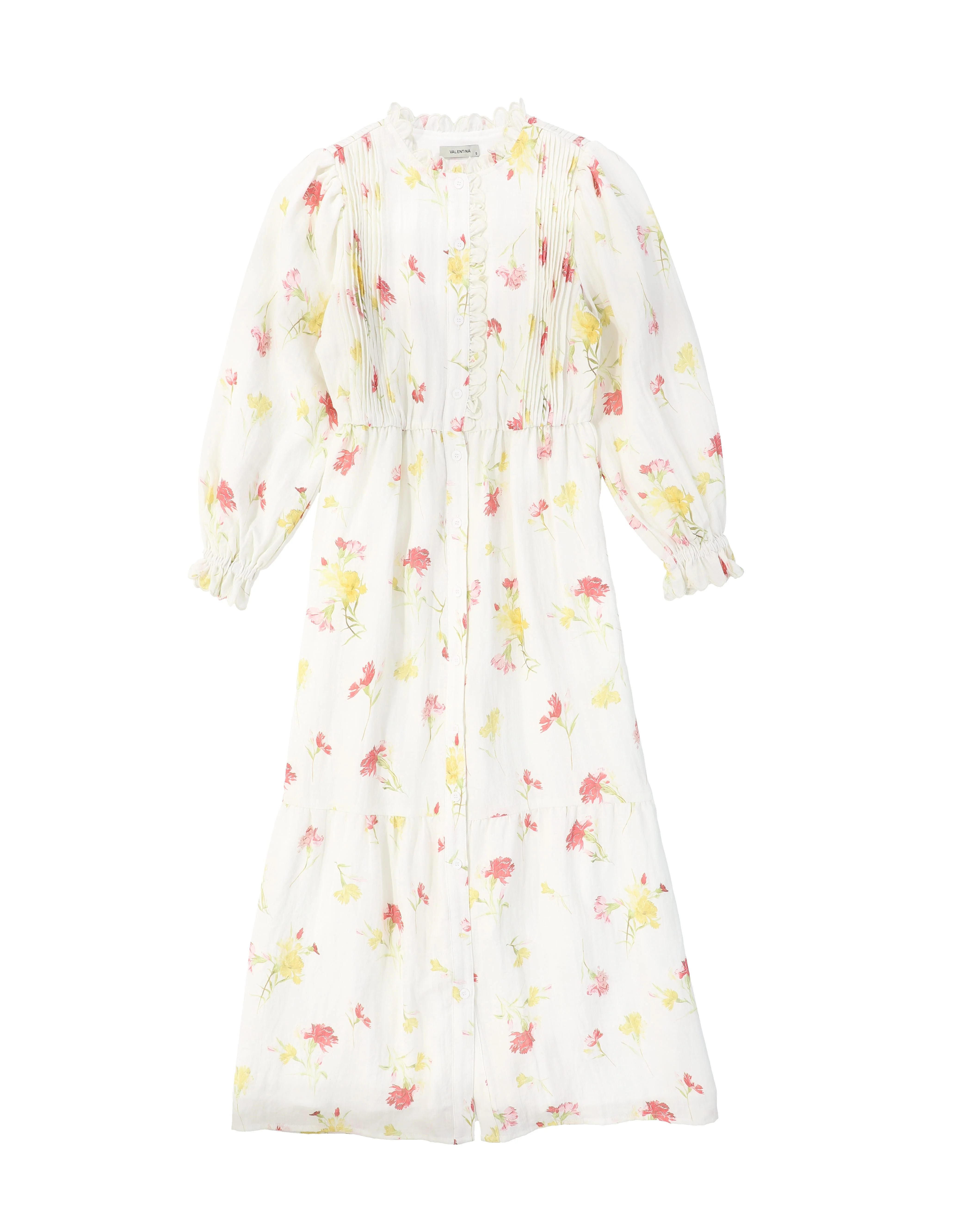 VALENTINA IVORY PETITE FLORAL PUFF SLEEVE DRESS