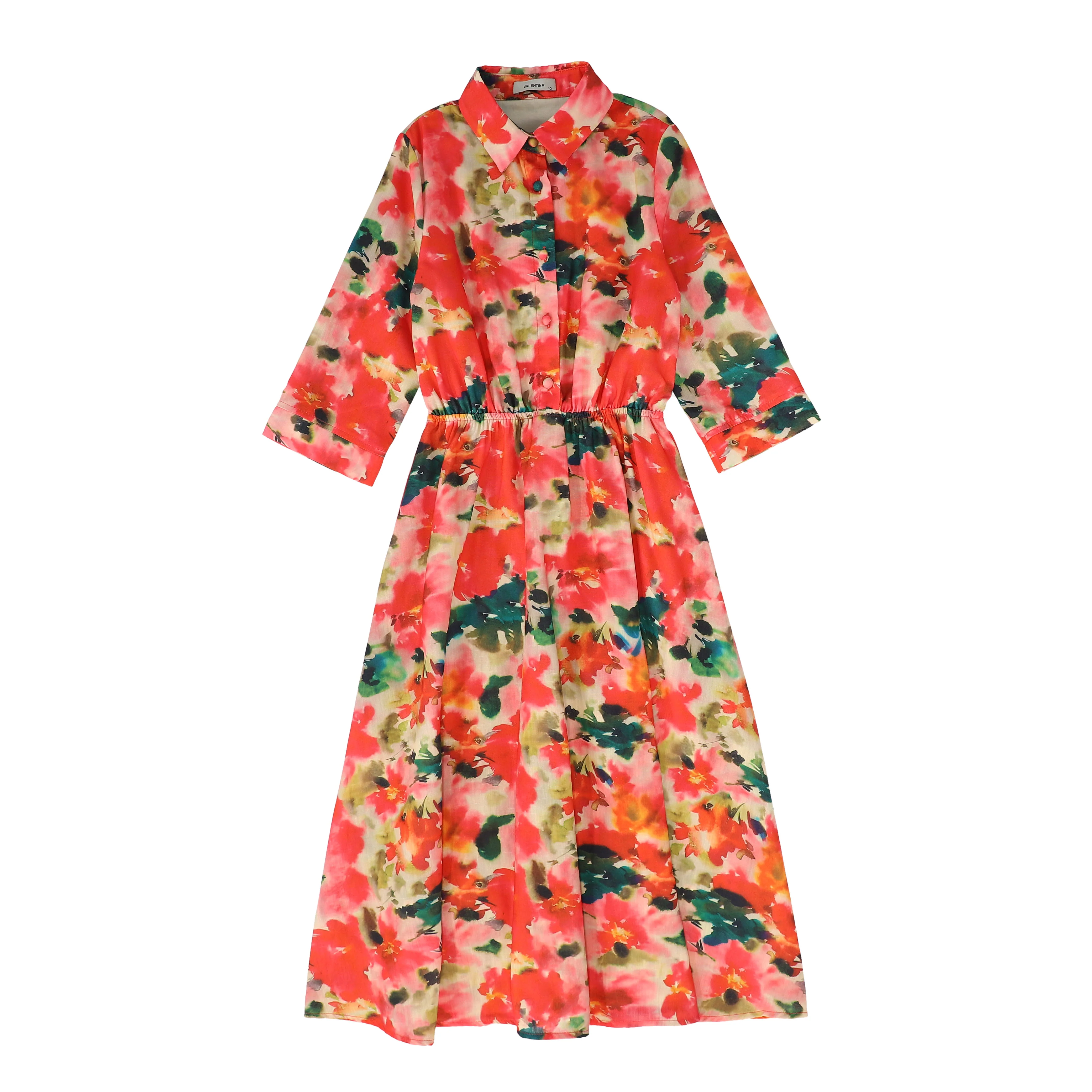 VALENTINA RED/PINK FLORAL WAISTED DRESS [FINAL SALE]
