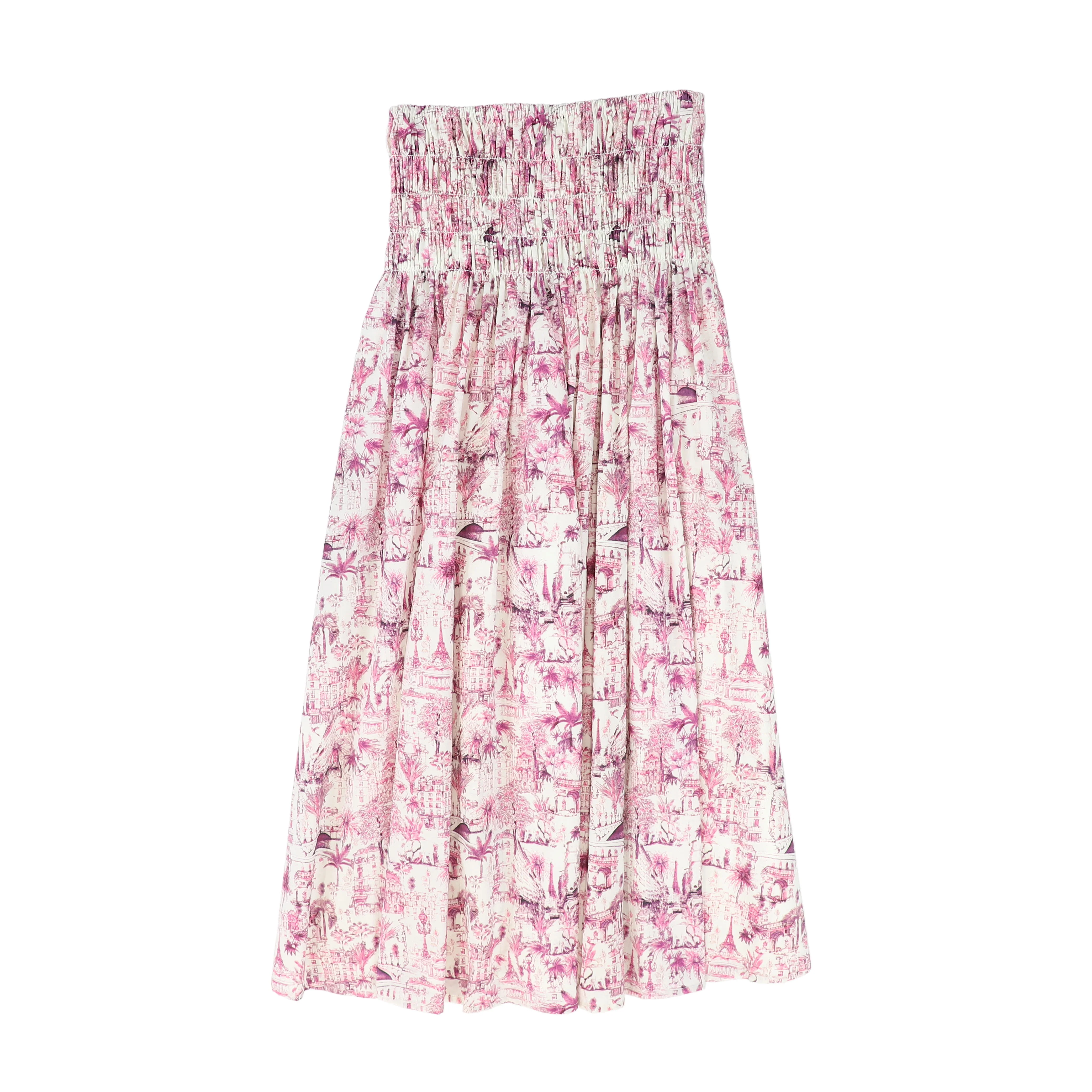 VALENTINA FUCHSIA PINK PRINTED SMOCKED WAIST SKIRT