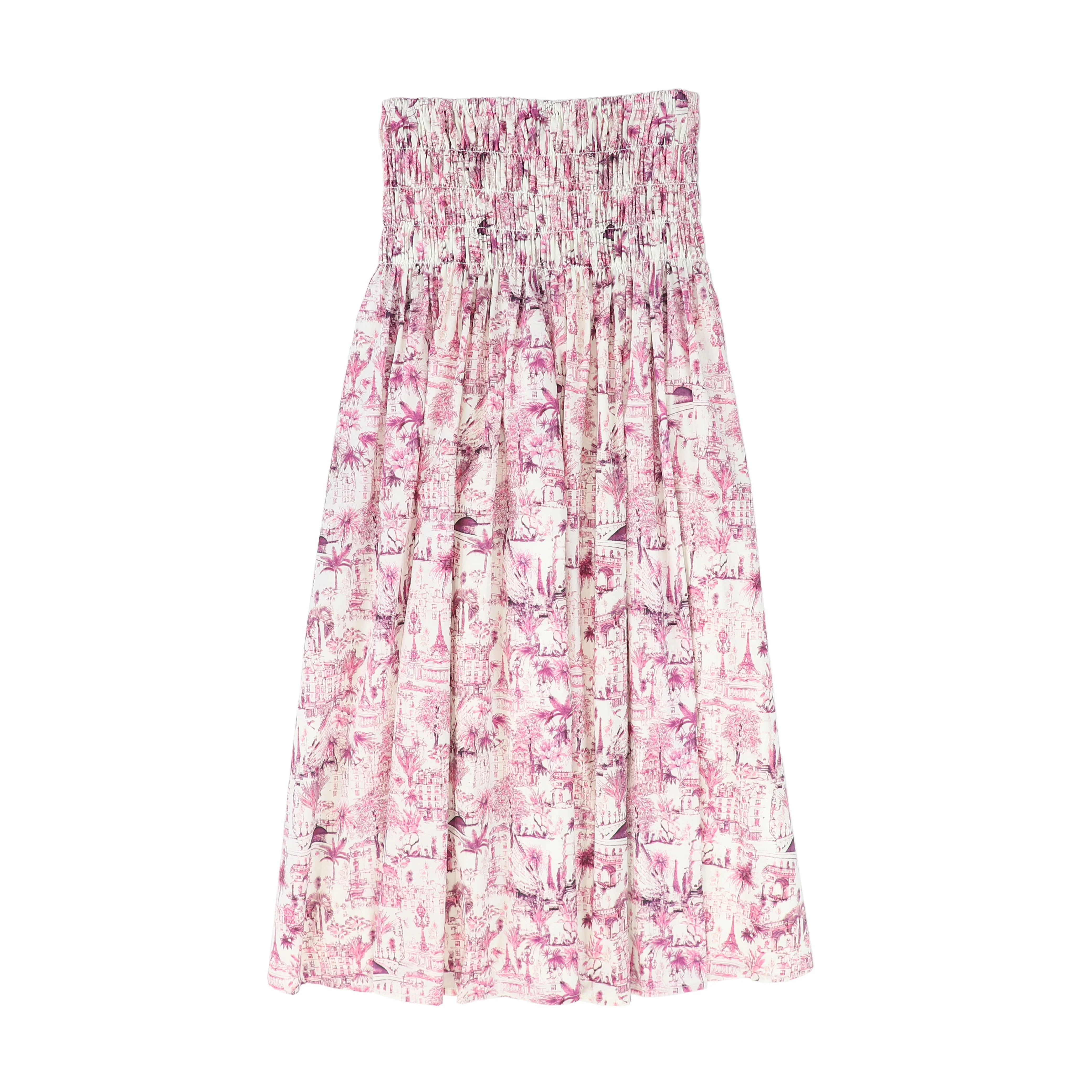 VALENTINA FUCHSIA PINK PRINTED SMOCKED WAIST SKIRT - Image 2
