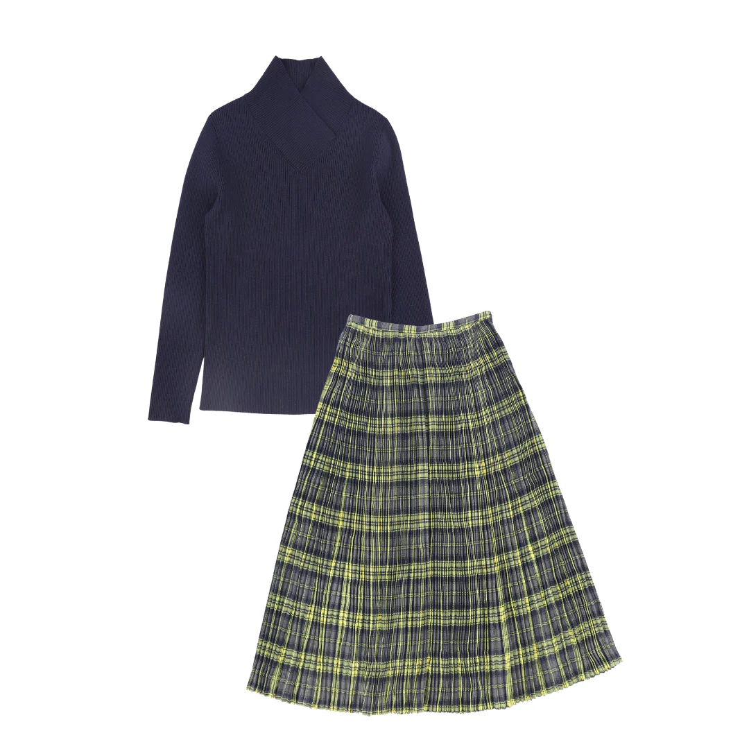 VALENTINA GREY GATHERED PLEAT PLAID SET [FINAL SALE]