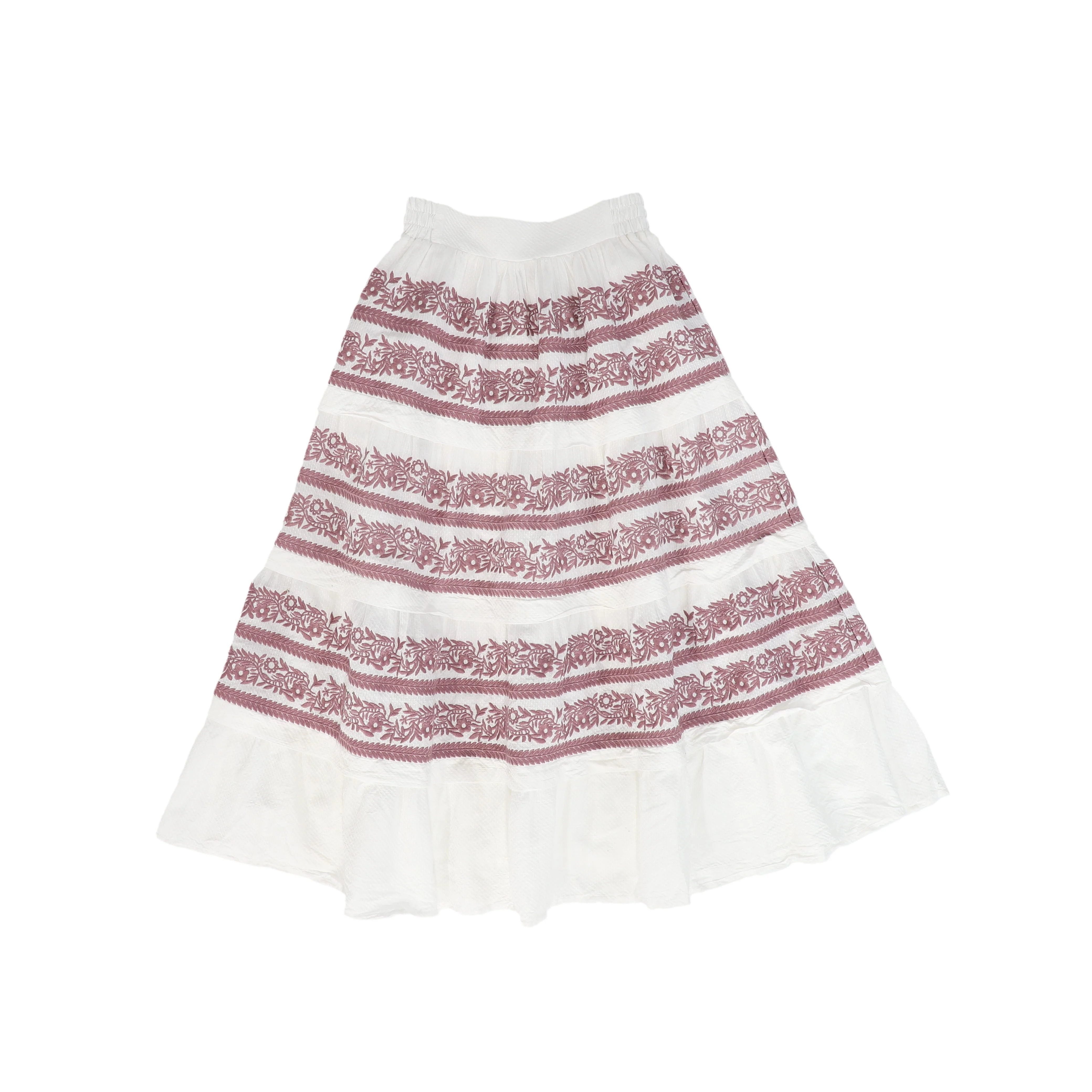 VALENTINA IVORY/MAUVE TEXTURED EMBROIDERED SKIRT [FINAL SALE]