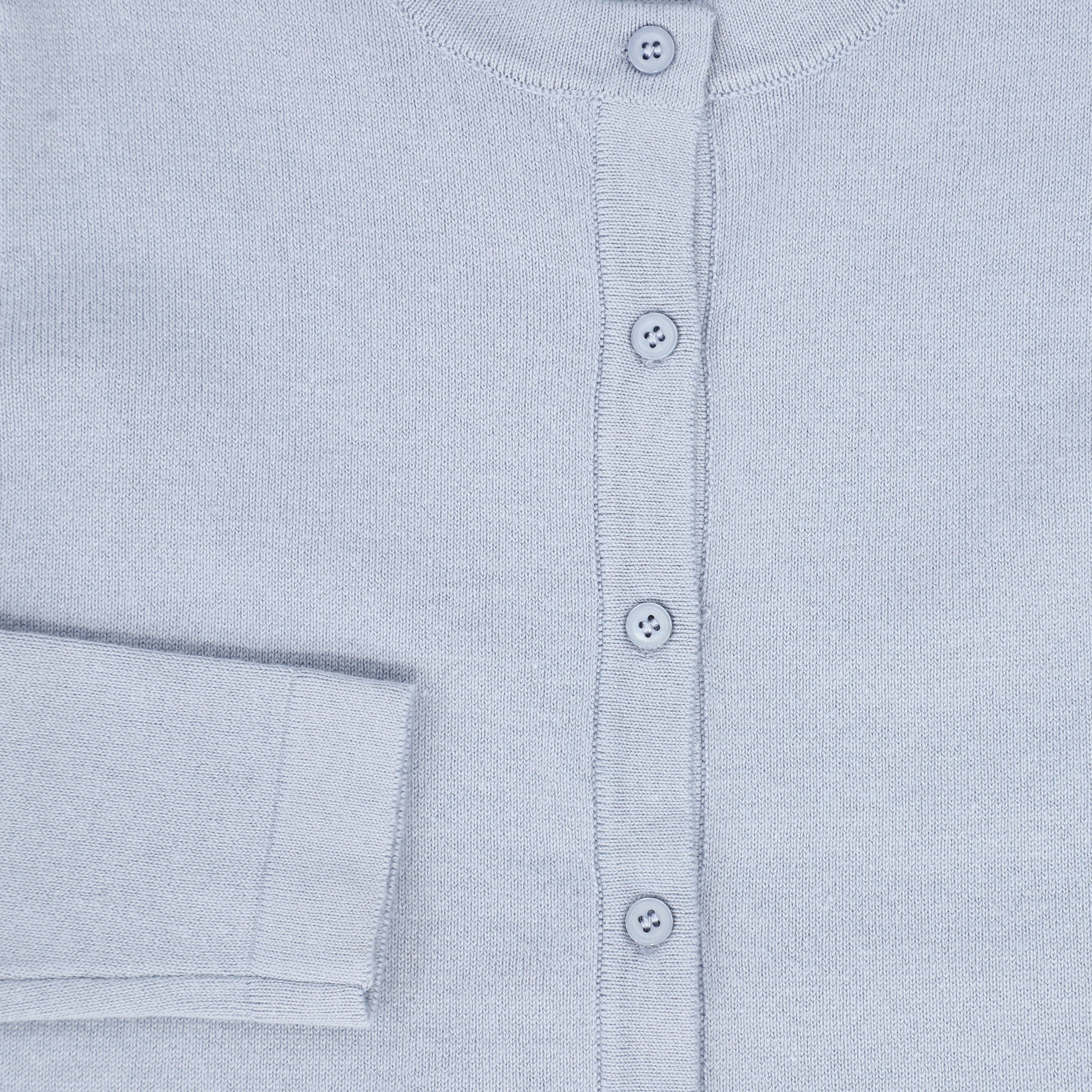 VALENTINA DUSTY BLUE SILK KNIT BUTTON CARDIGAN - Image 3