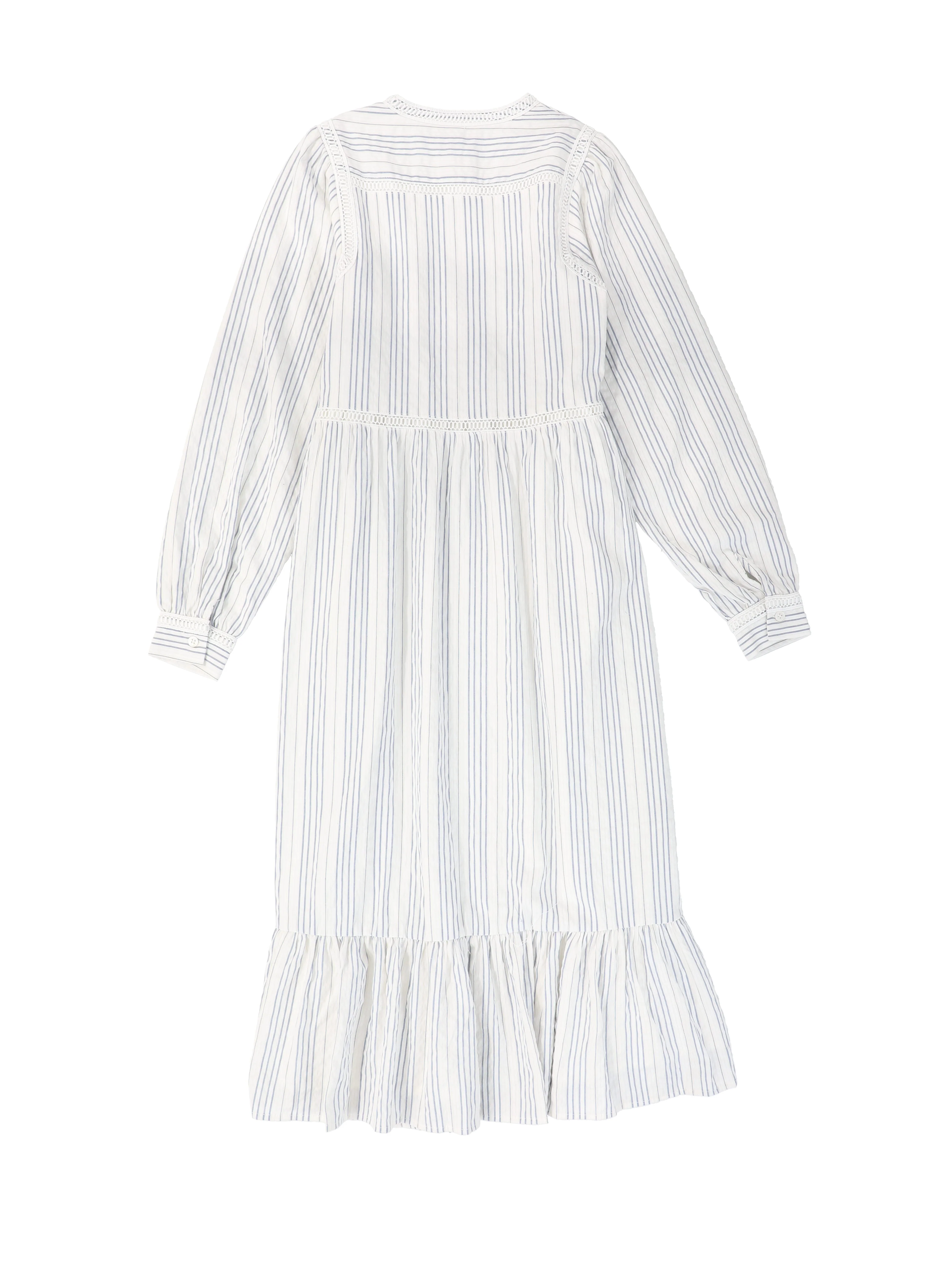 VALENTINA LIGHT BLUE STRIPED LACE TRIM DRESS - Image 2