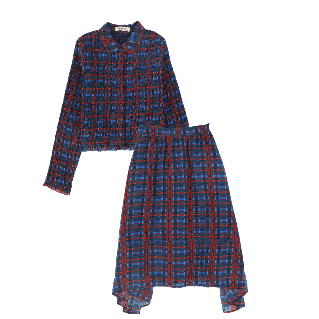 VALENTINA NAVY/BURGUNDY PLAID SET [FINAL SALE]
