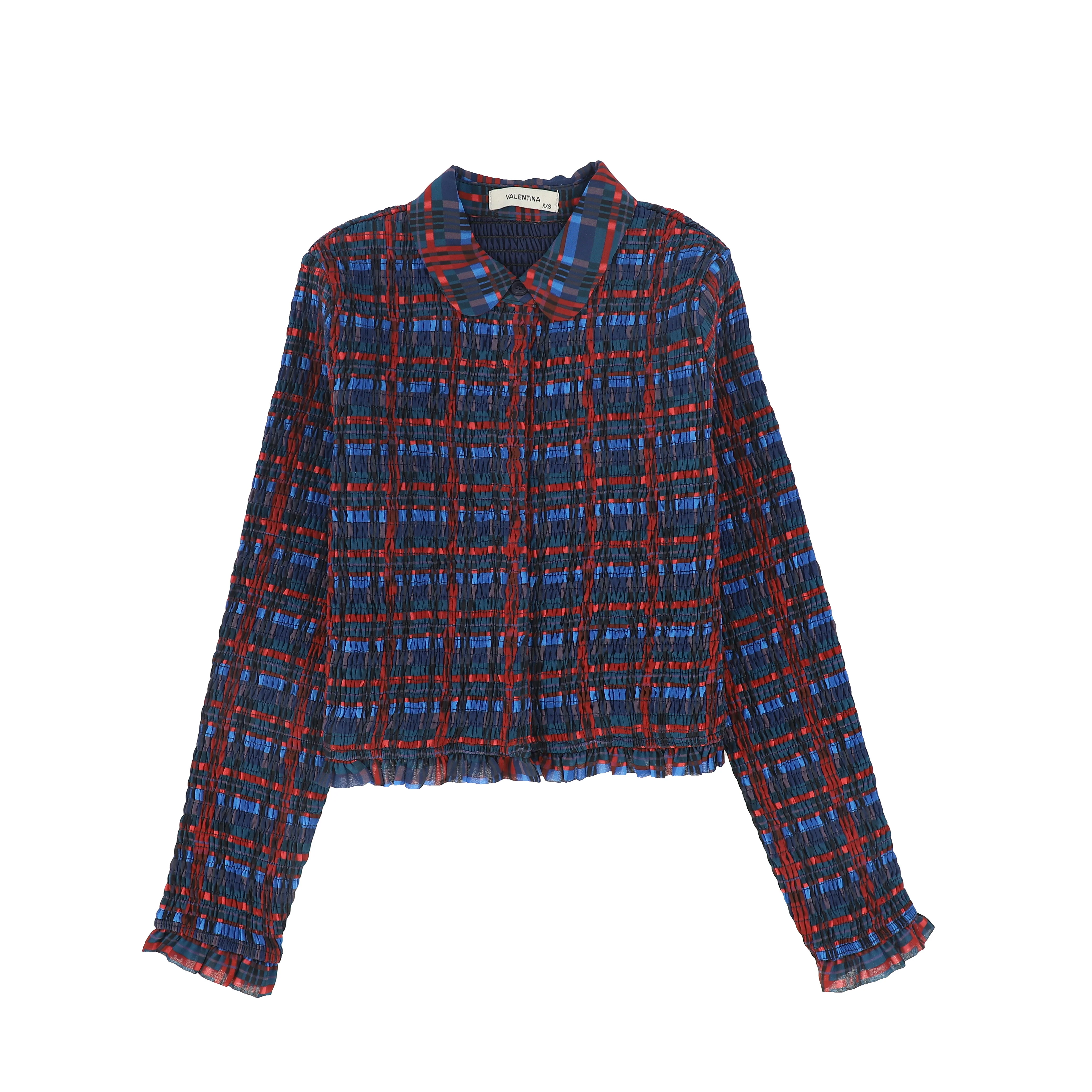 VALENTINA NAVY/BURGUNDY PLAID SMOCKED BLOUSE [FINAL SALE]