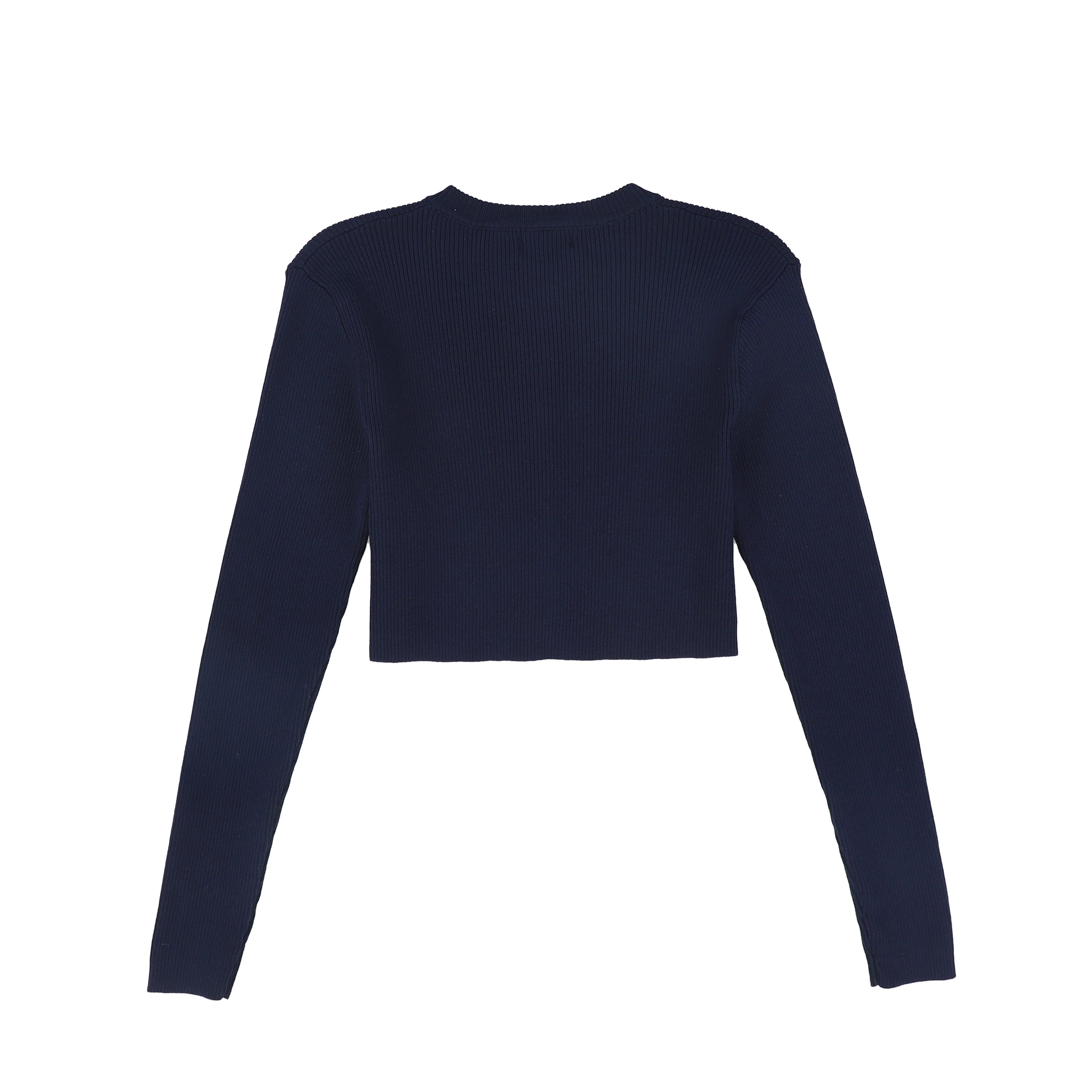 VALENTINA NAVY RIBBED KNIT EMBROIDERED CARDIGAN - Image 2