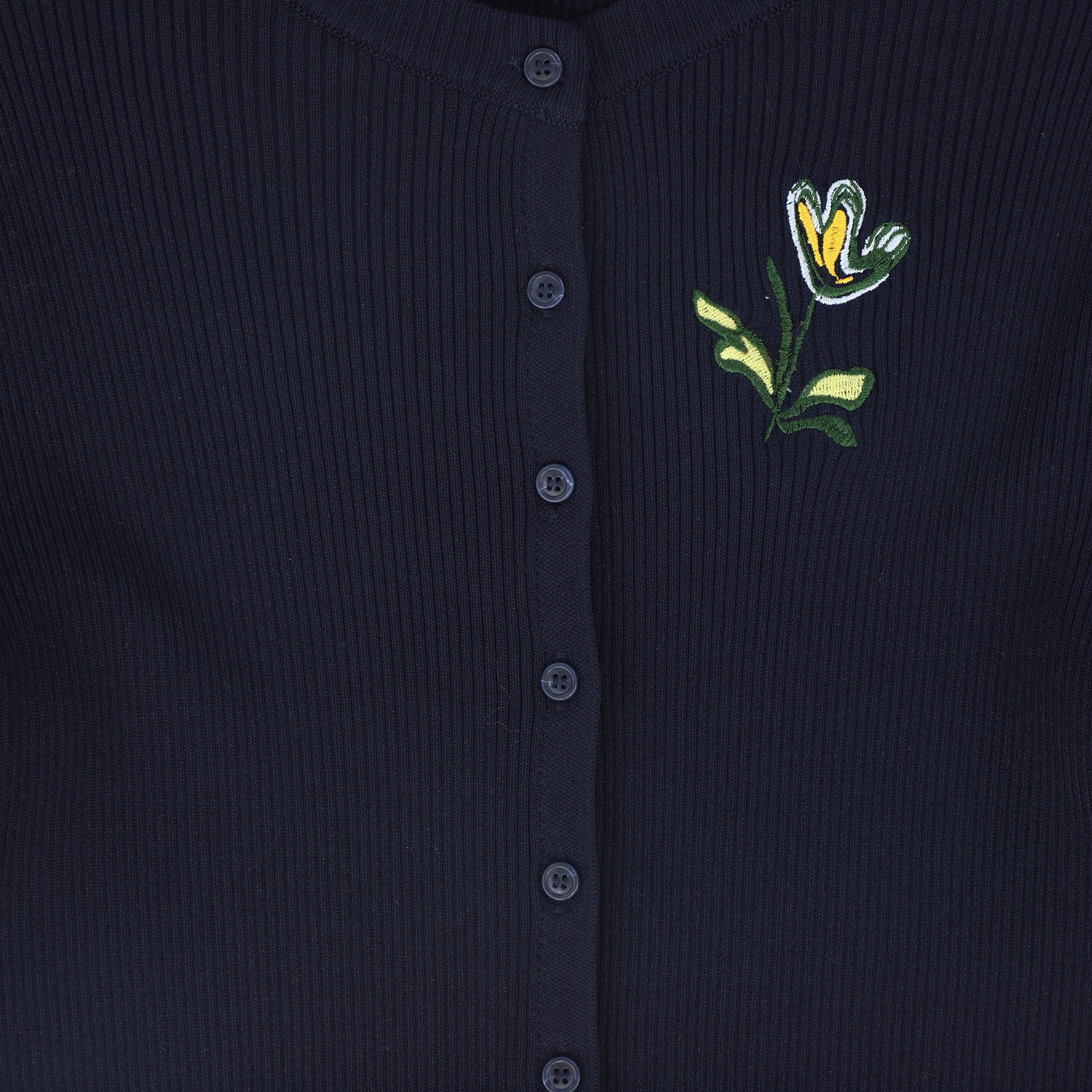 VALENTINA NAVY RIBBED KNIT EMBROIDERED CARDIGAN - Image 3